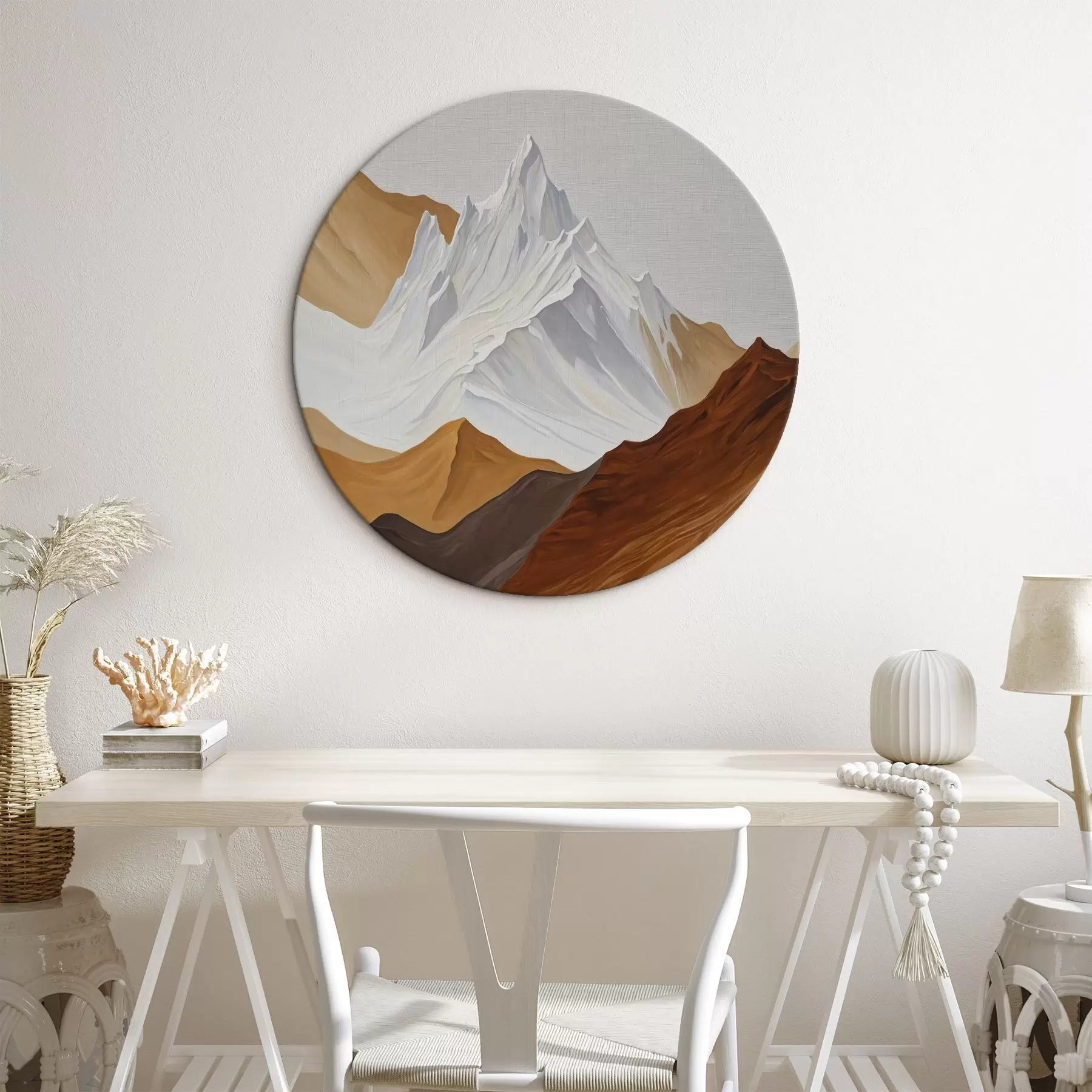 Tableau Paysage géométrique de montagne dans les tons bruns et blancs r44896