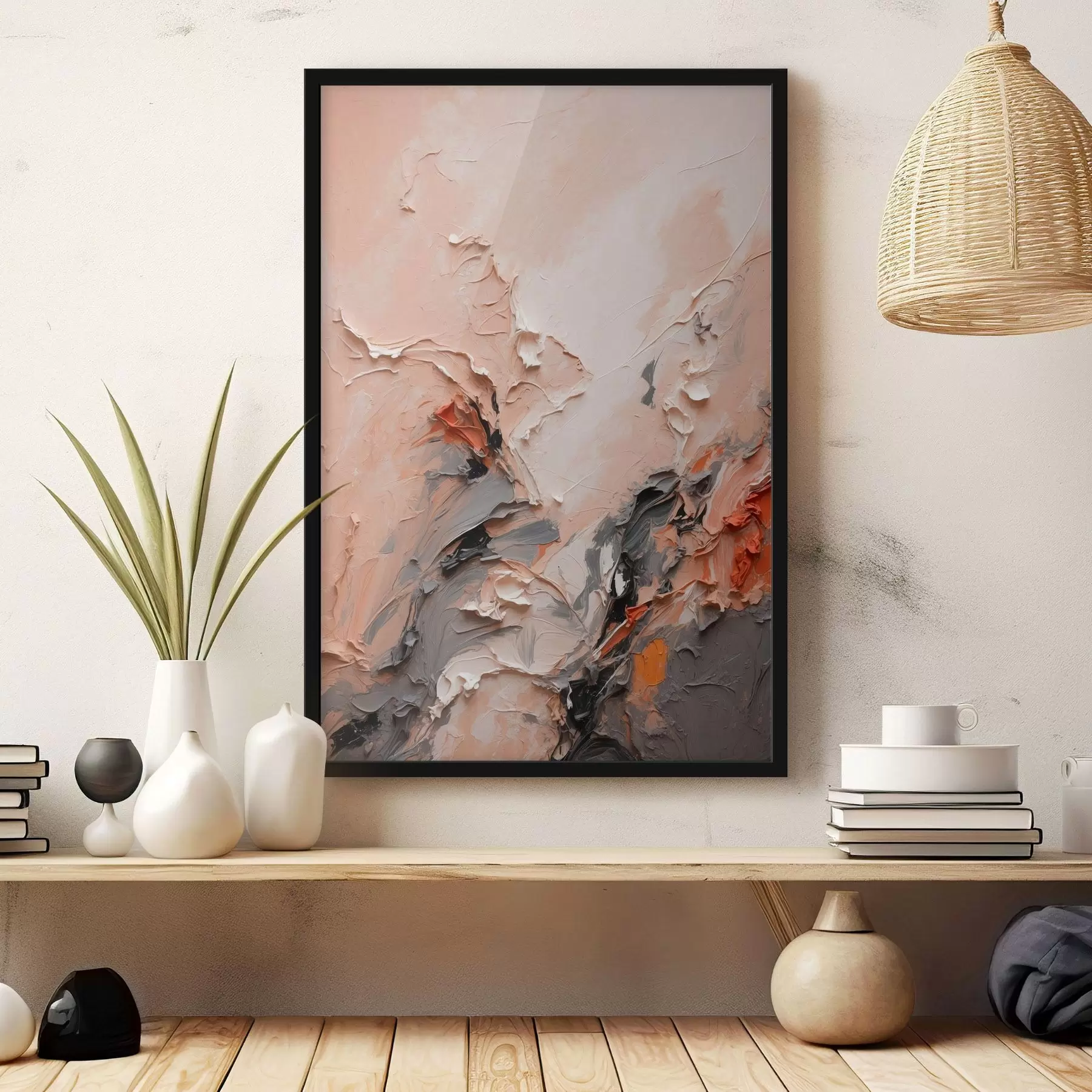 Papier peint Abstrait dans les tons gris pêche avec des traits texturés f44873