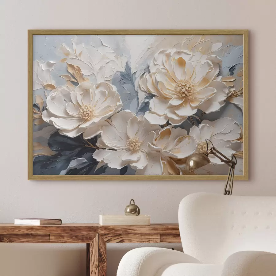 Papier peint Pivoines crème volumineuses sur fond bleu clair f44880
