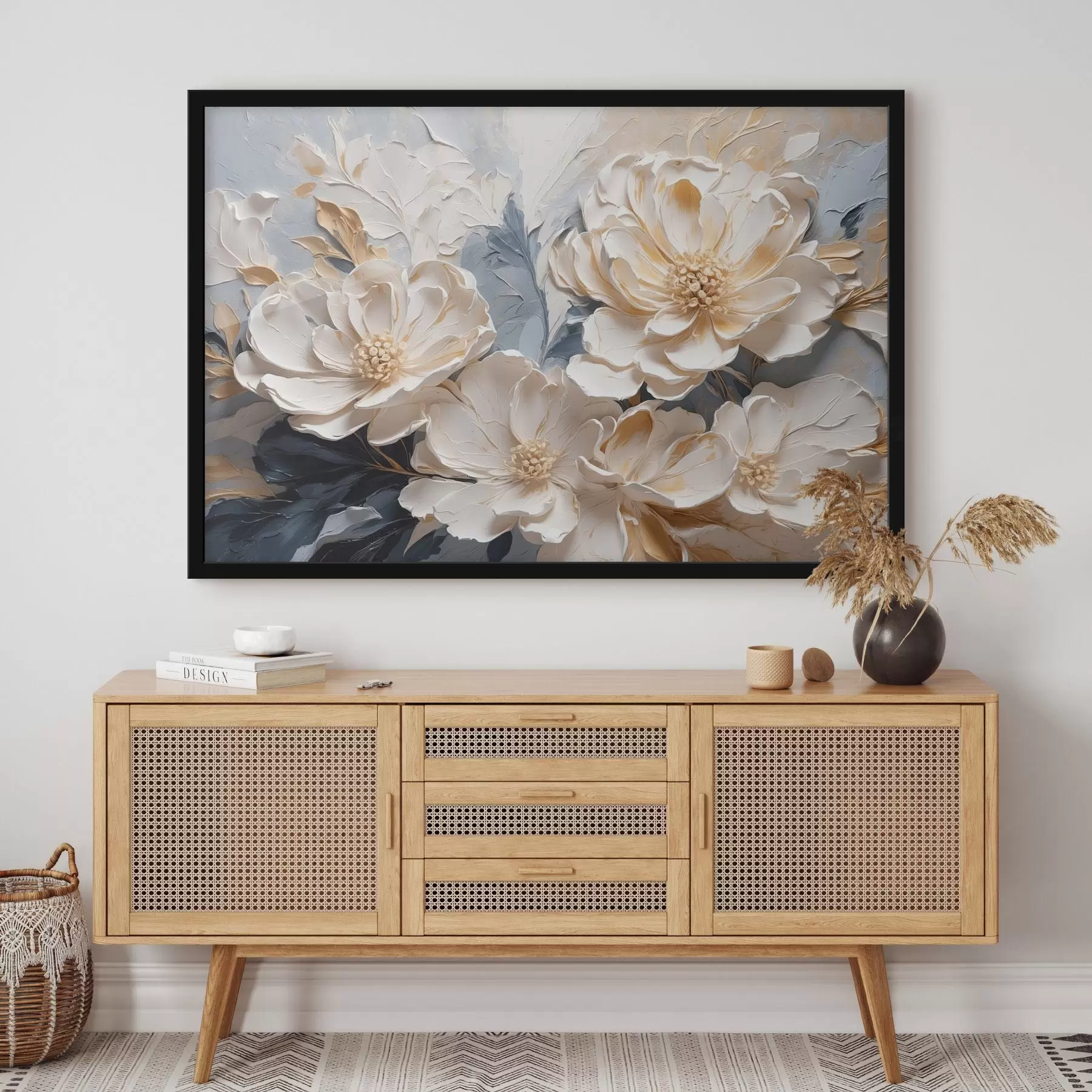 Papier peint Pivoines crème volumineuses sur fond bleu clair f44880