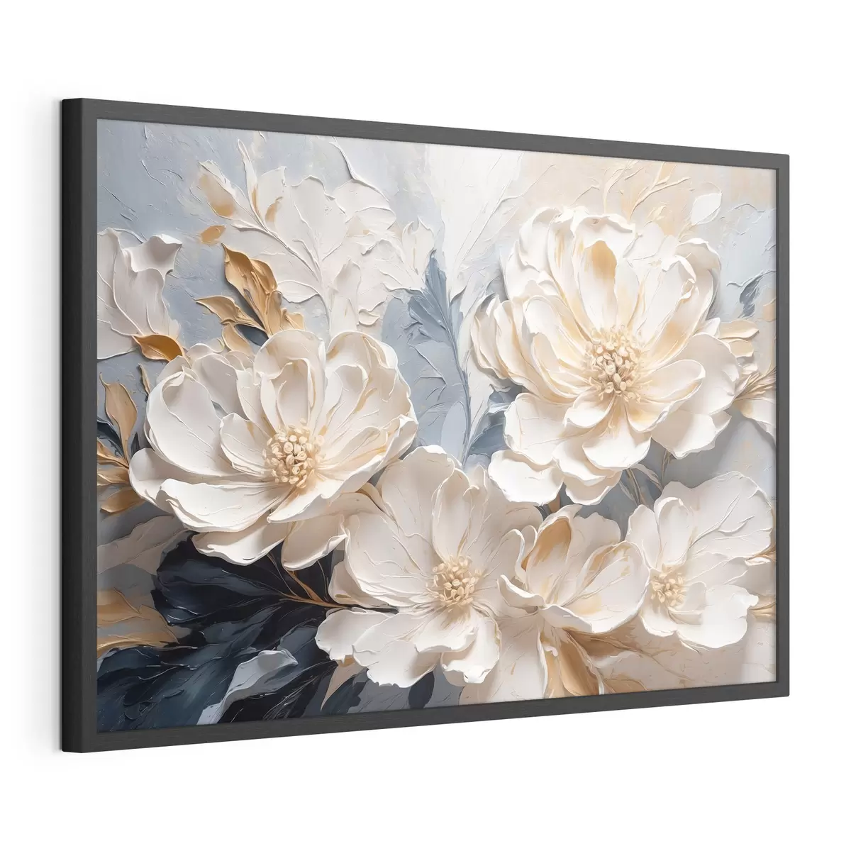Poster Pivoines crème volumineuses sur fond bleu clair f44880