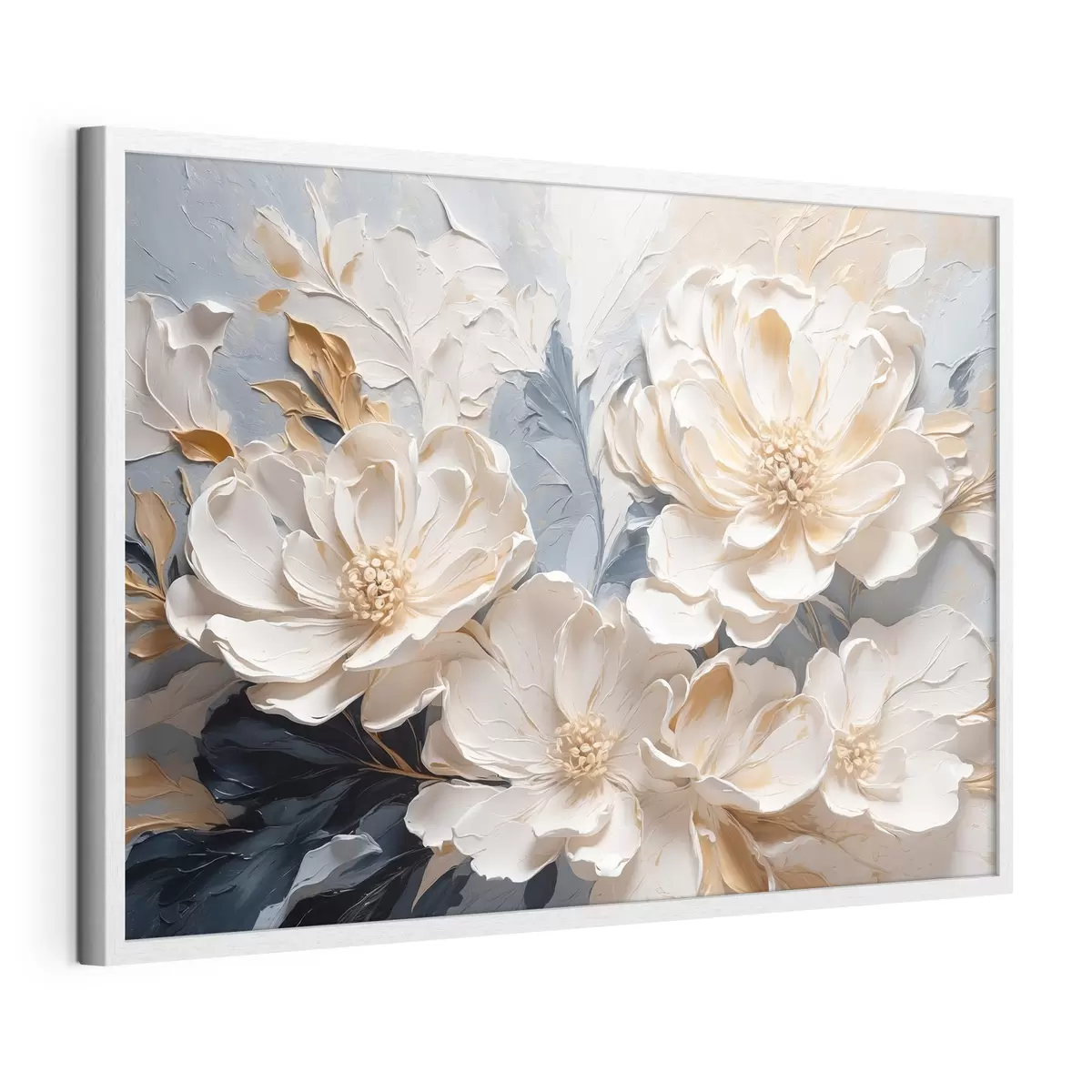 Poster Pivoines crème volumineuses sur fond bleu clair f44880