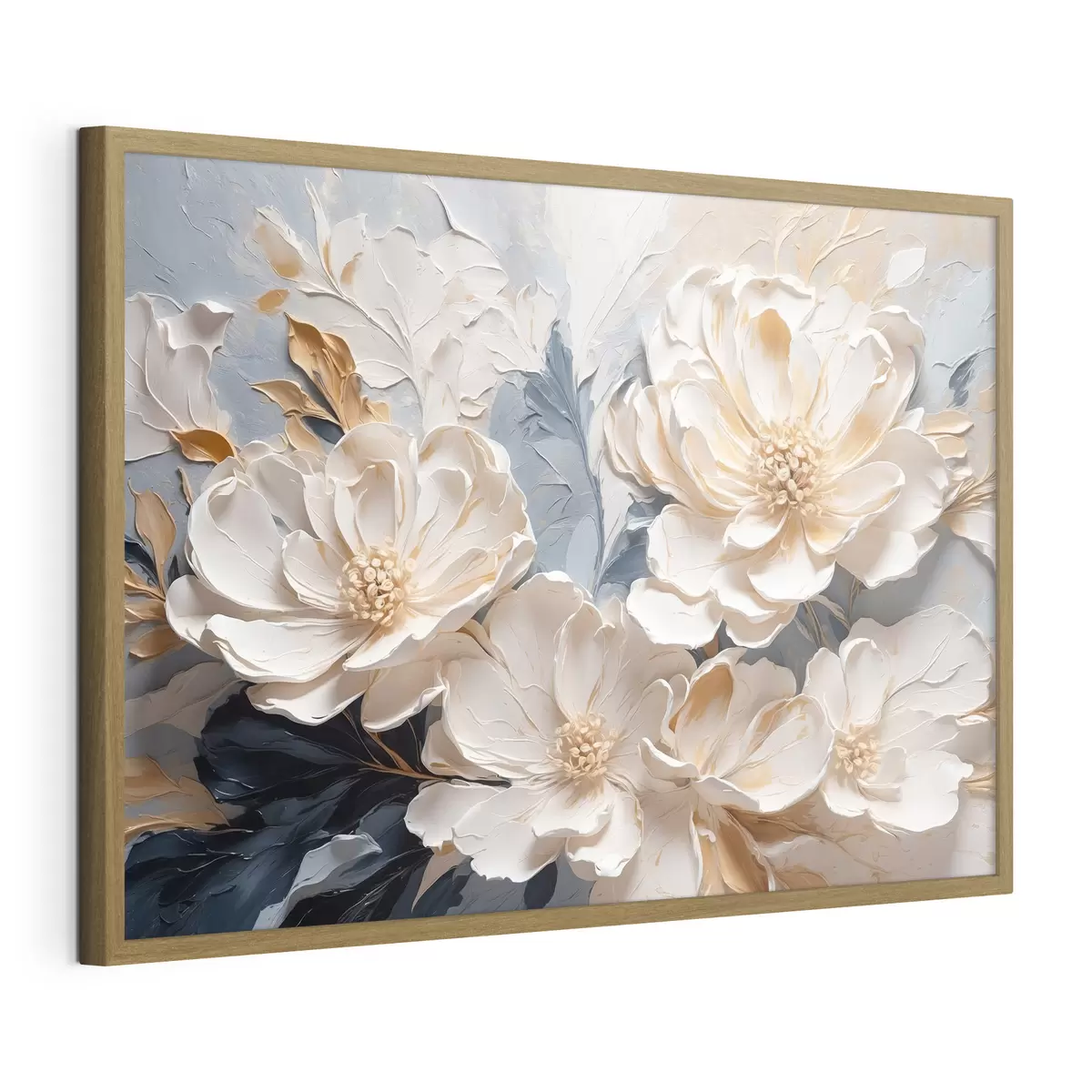Poster Pivoines crème volumineuses sur fond bleu clair f44880