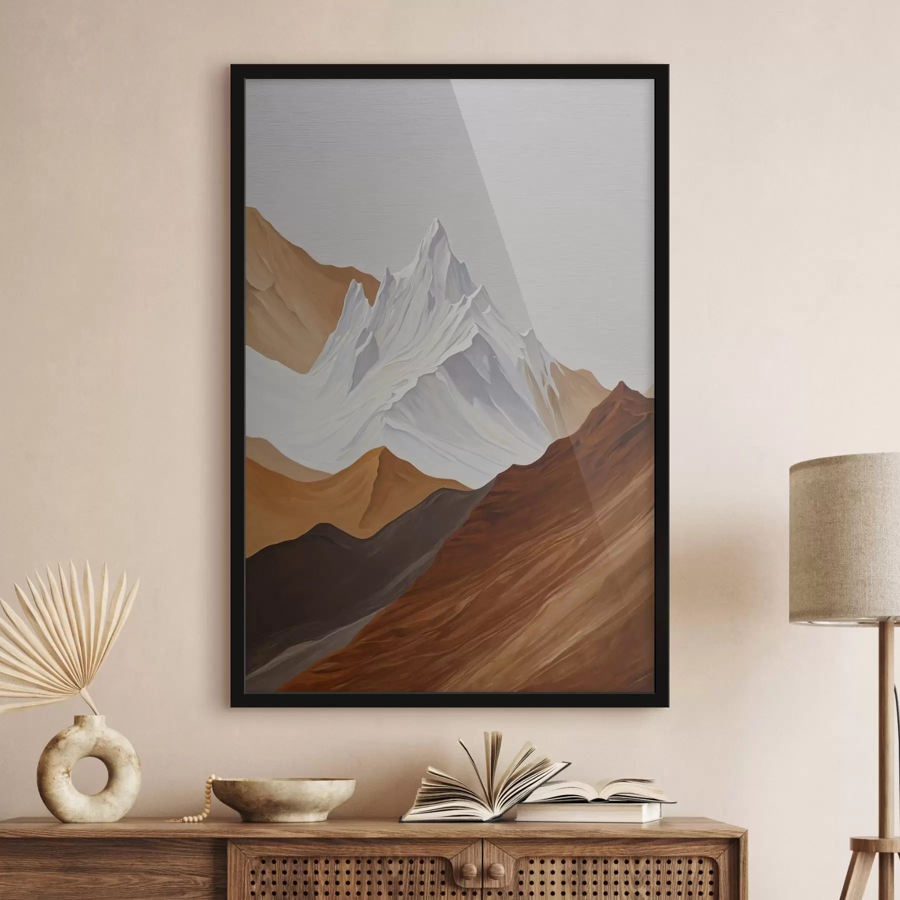 Papier peint Paysage géométrique de montagne dans les tons bruns et blancs f44896