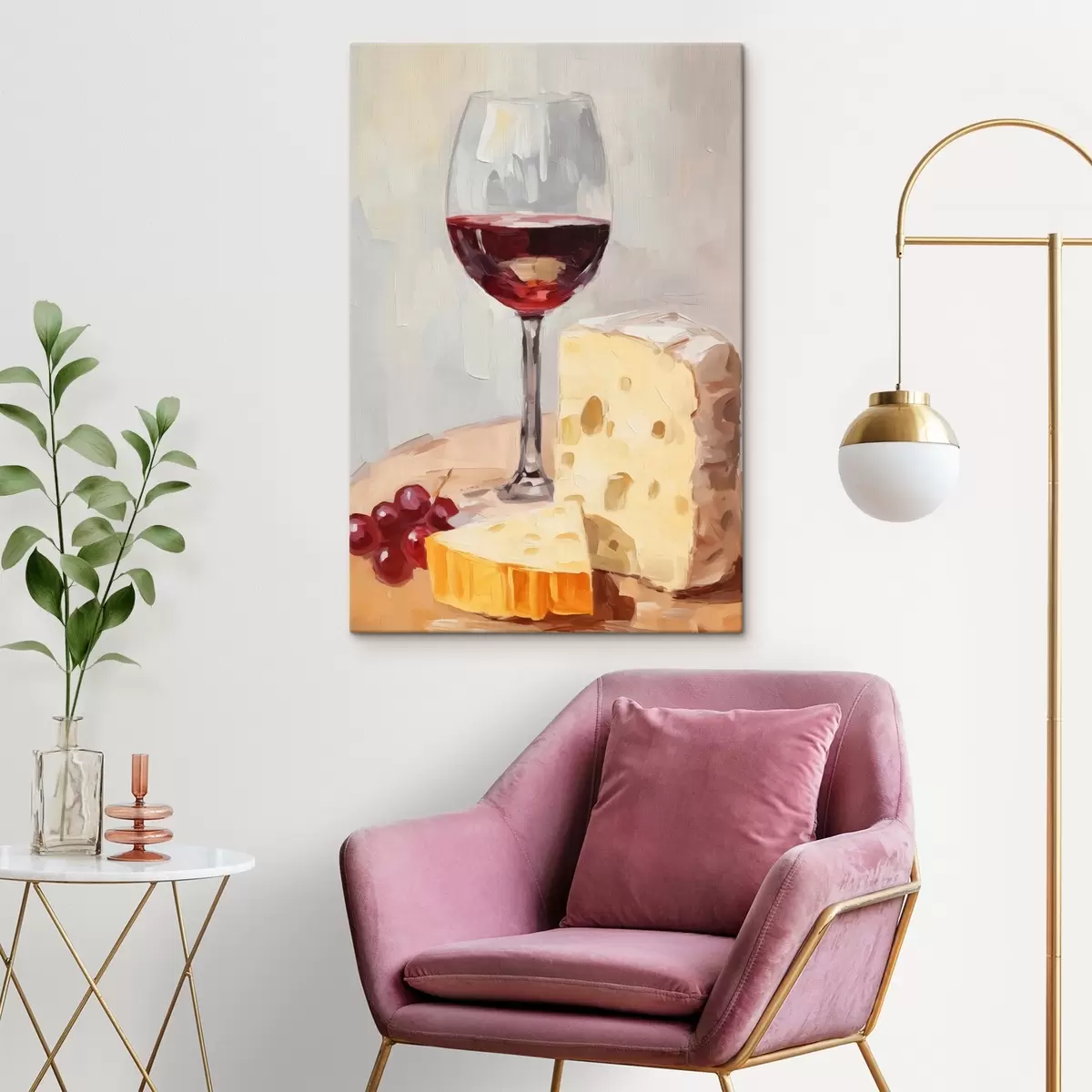 Tableau Verre de vin près du fromage s44829