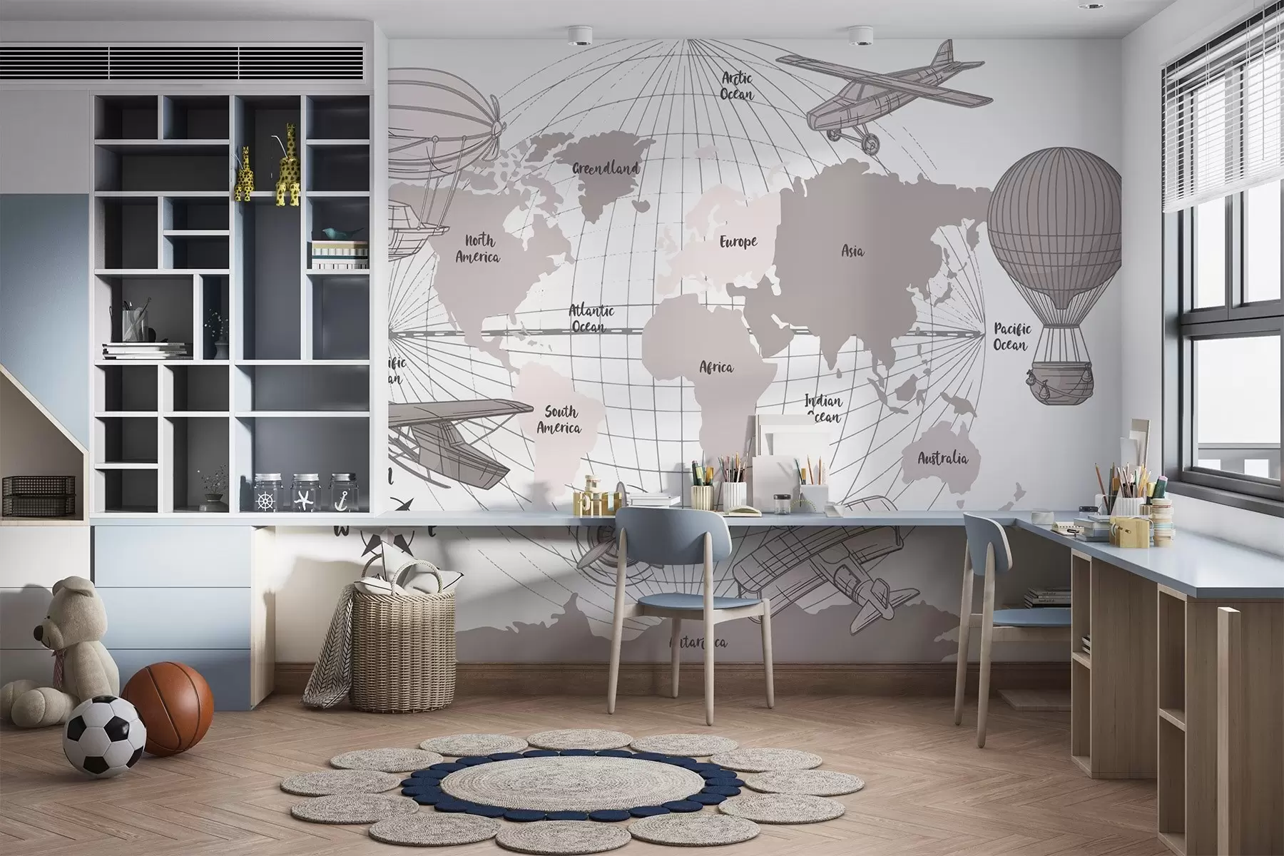 Papier peint Carte du monde avec des avions w04177