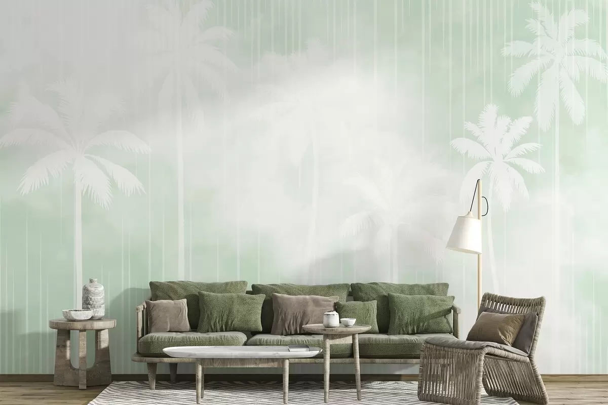 Papier peint Brouillard avec palmiers w04180v3