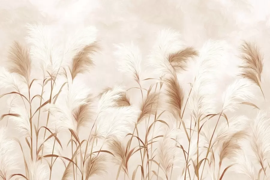 Papier peint Élégantes fleurs d'herbe de la pampa dans des tons doux, beiges et laiteux w09150v1