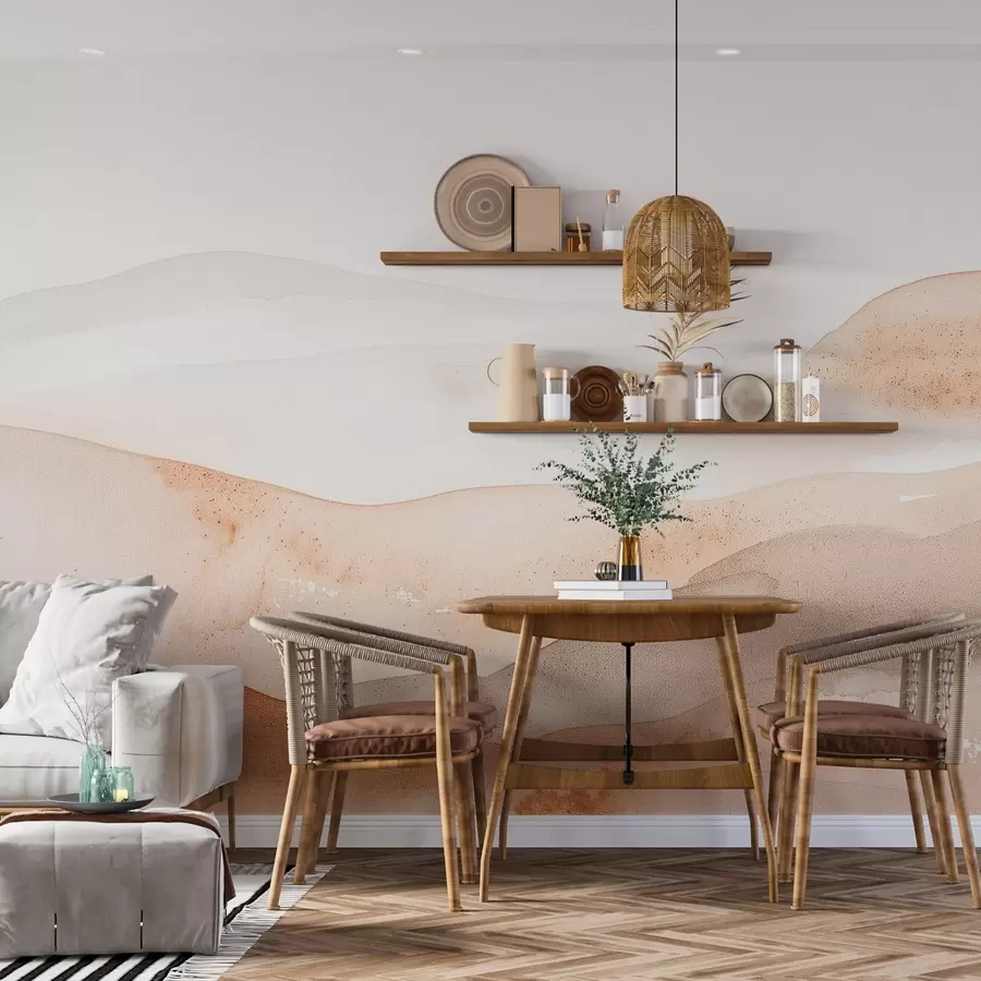 Papier peint Montagnes avec effet de colline aquarelle aux tons chauds w09223v1