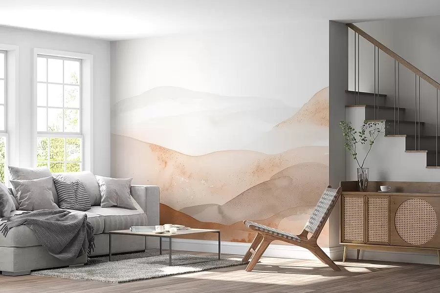 Papier peint Montagnes avec effet de colline aquarelle aux tons chauds w09223v1