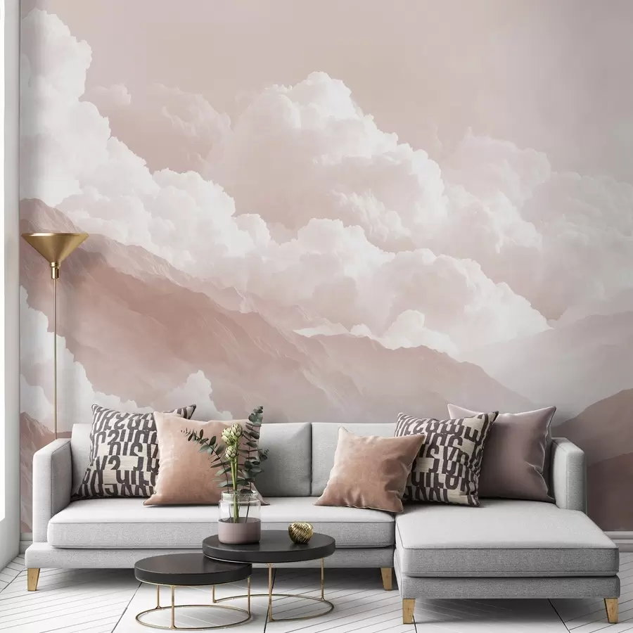 Papier peint Paysage de montagne doux dans des tons légers et poudreux w09226v1