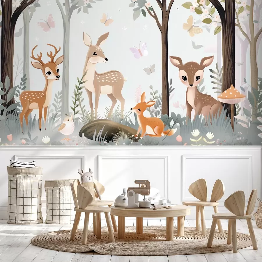 Papier peint Animaux de la forêt dans les tons bleus w09227v1