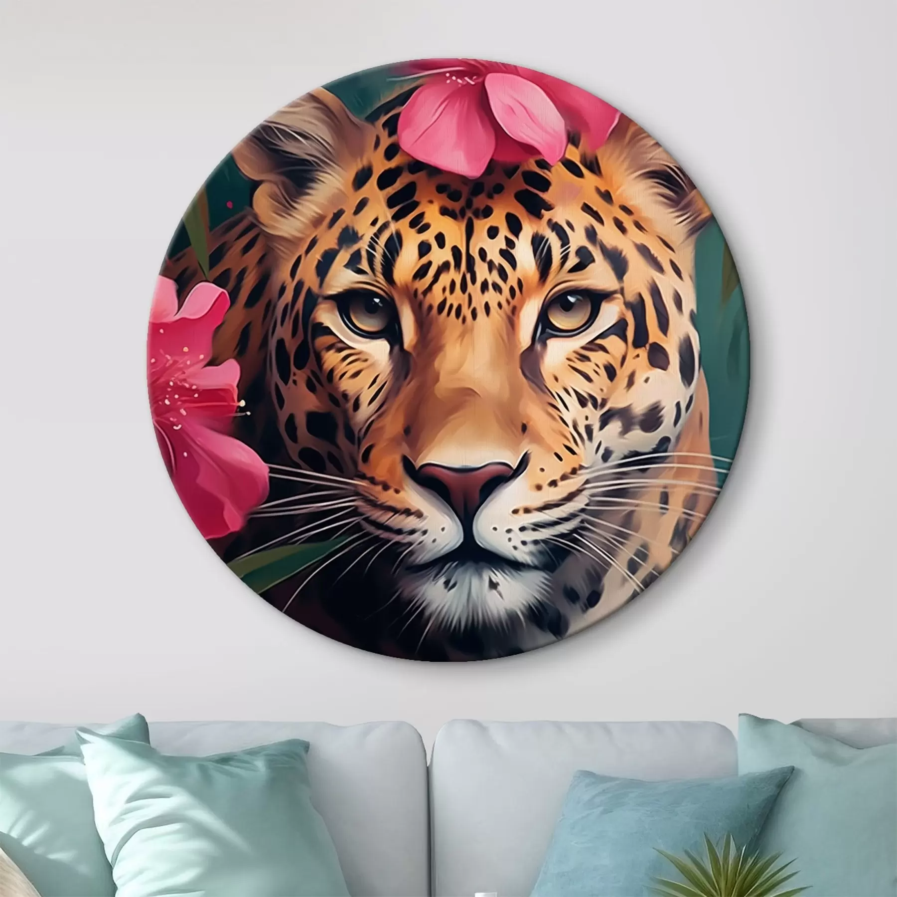 Tableau Léopard parmi les fleurs tropicales r44918