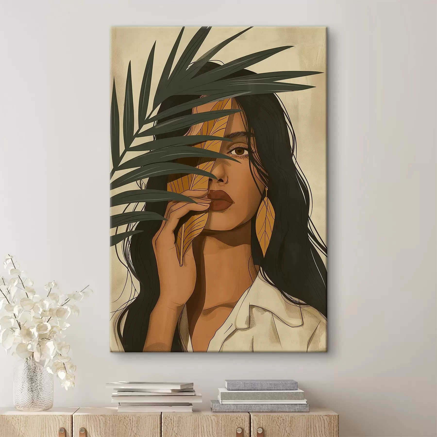 Papier peint Visage caché derrière les feuilles s44960