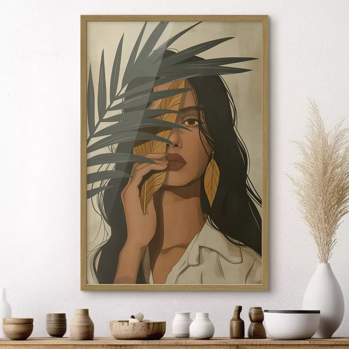 Poster Visage caché derrière les feuilles f44960