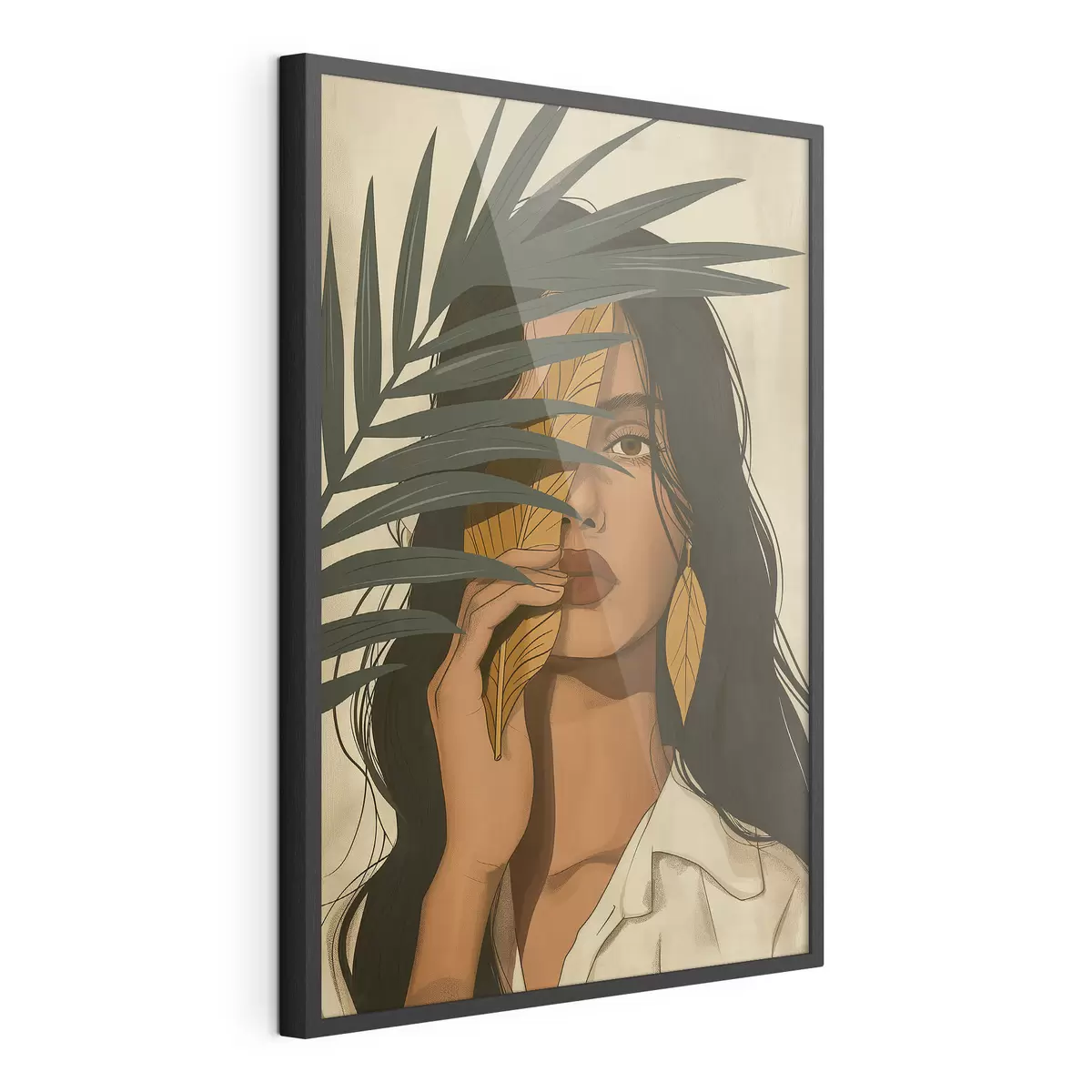 Poster Visage caché derrière les feuilles f44960