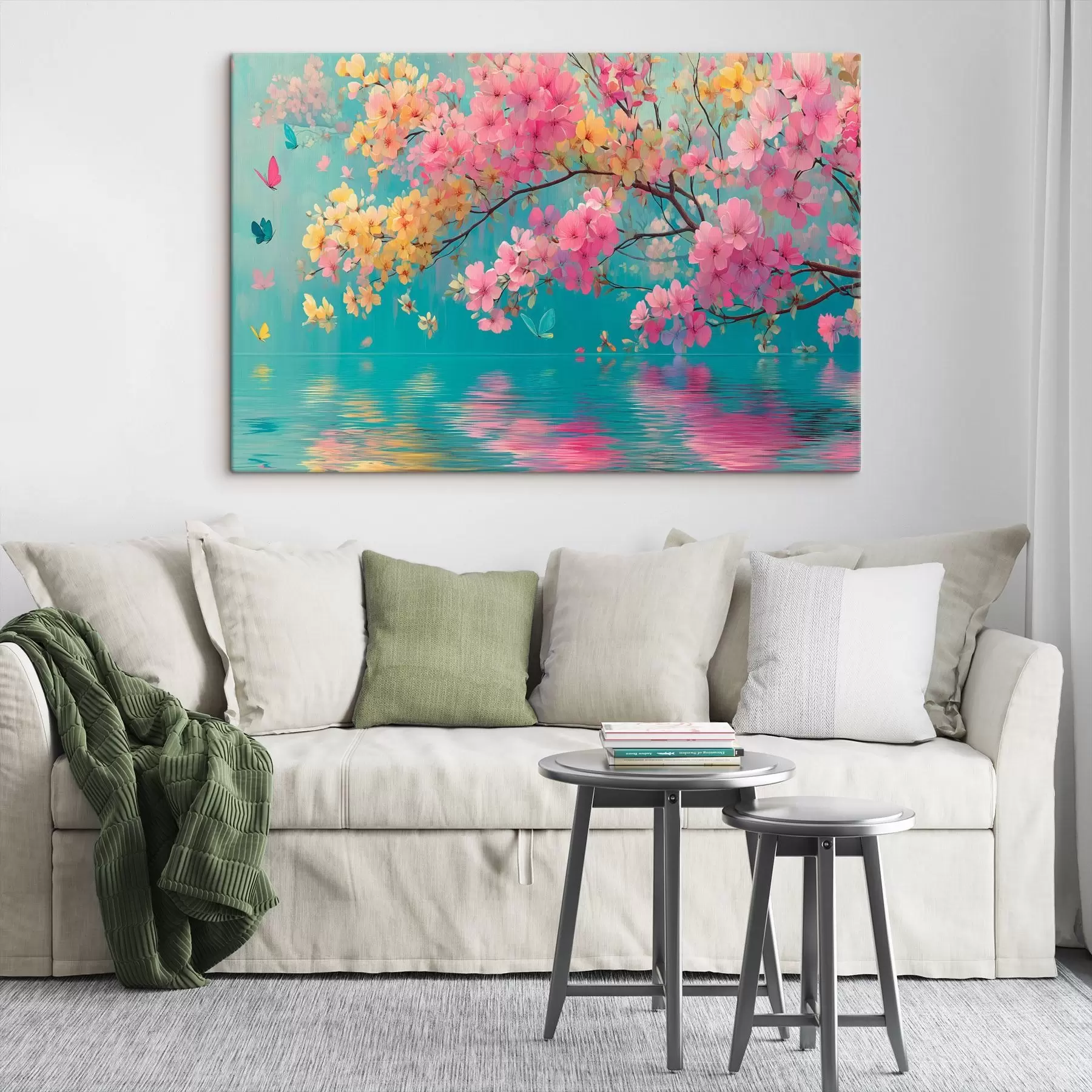 Tableau Branche fleurie sur l'eau en style aquarelle s44844