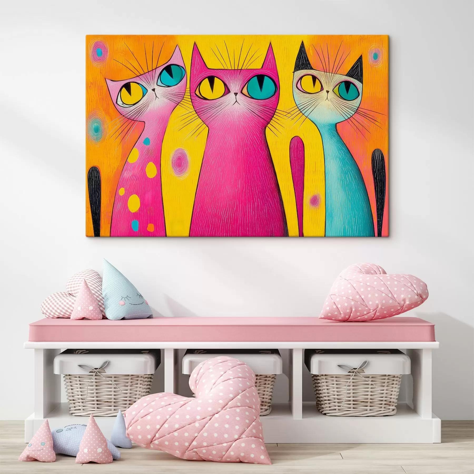 Tableau Chats ludiques aux grands yeux dans un style artistique s44845