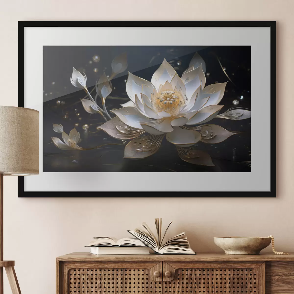 Poster Lotus aux motifs élégants sur fond sombre f44841