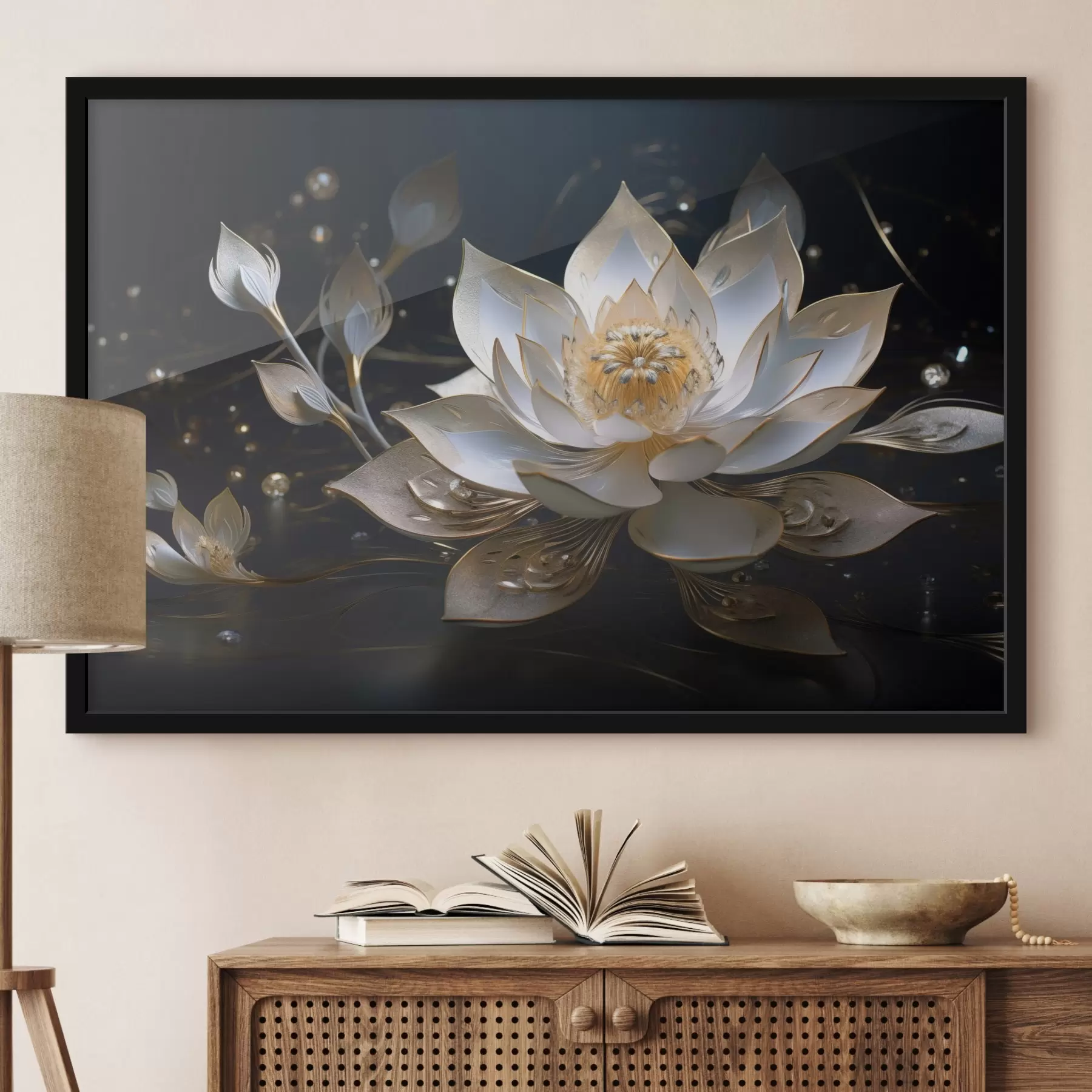 Papier peint Lotus aux motifs élégants sur fond sombre f44841