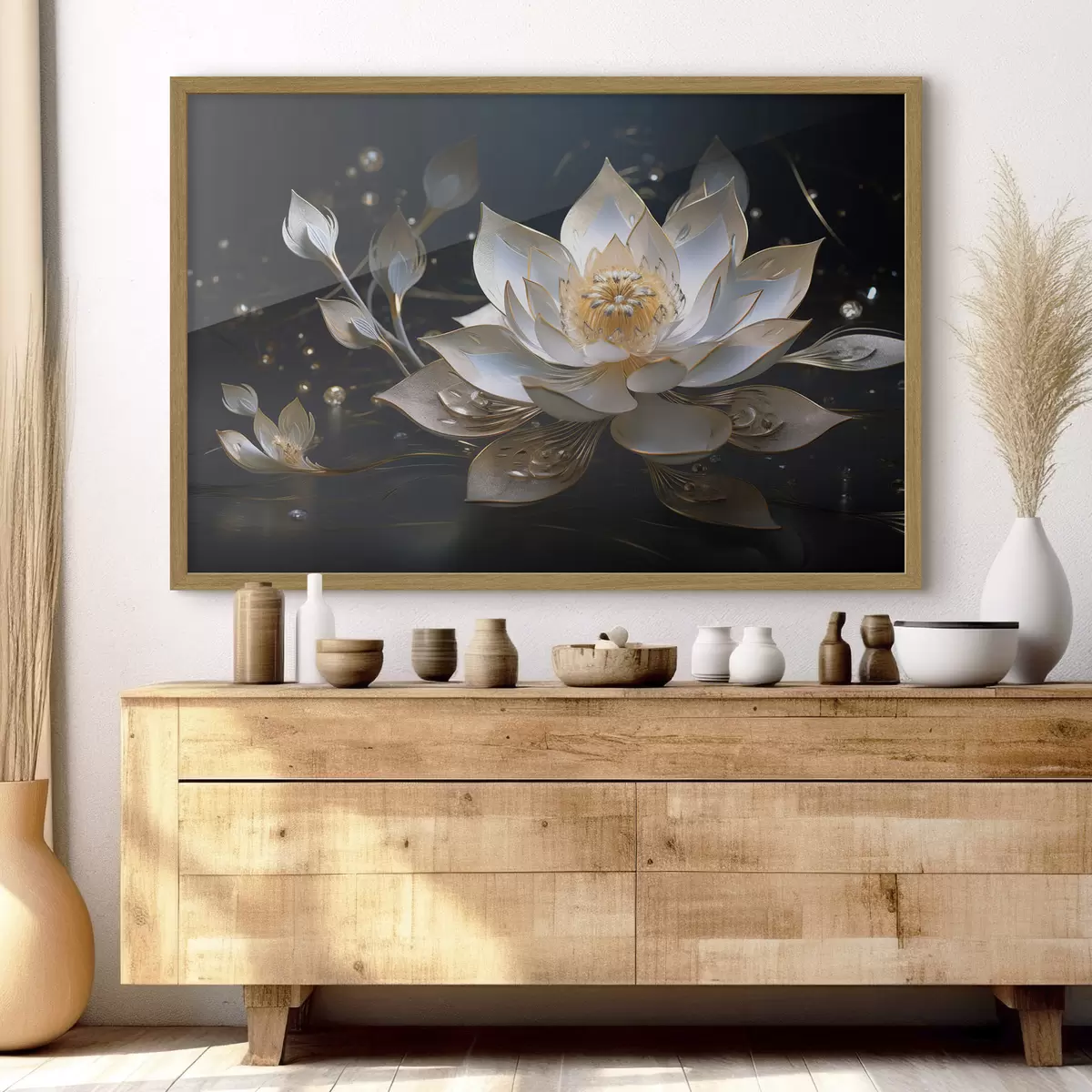 Poster Lotus aux motifs élégants sur fond sombre f44841