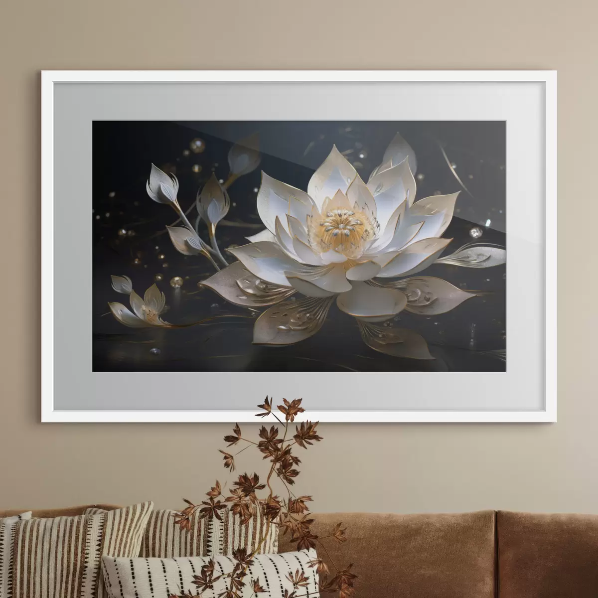 Poster Lotus aux motifs élégants sur fond sombre f44841