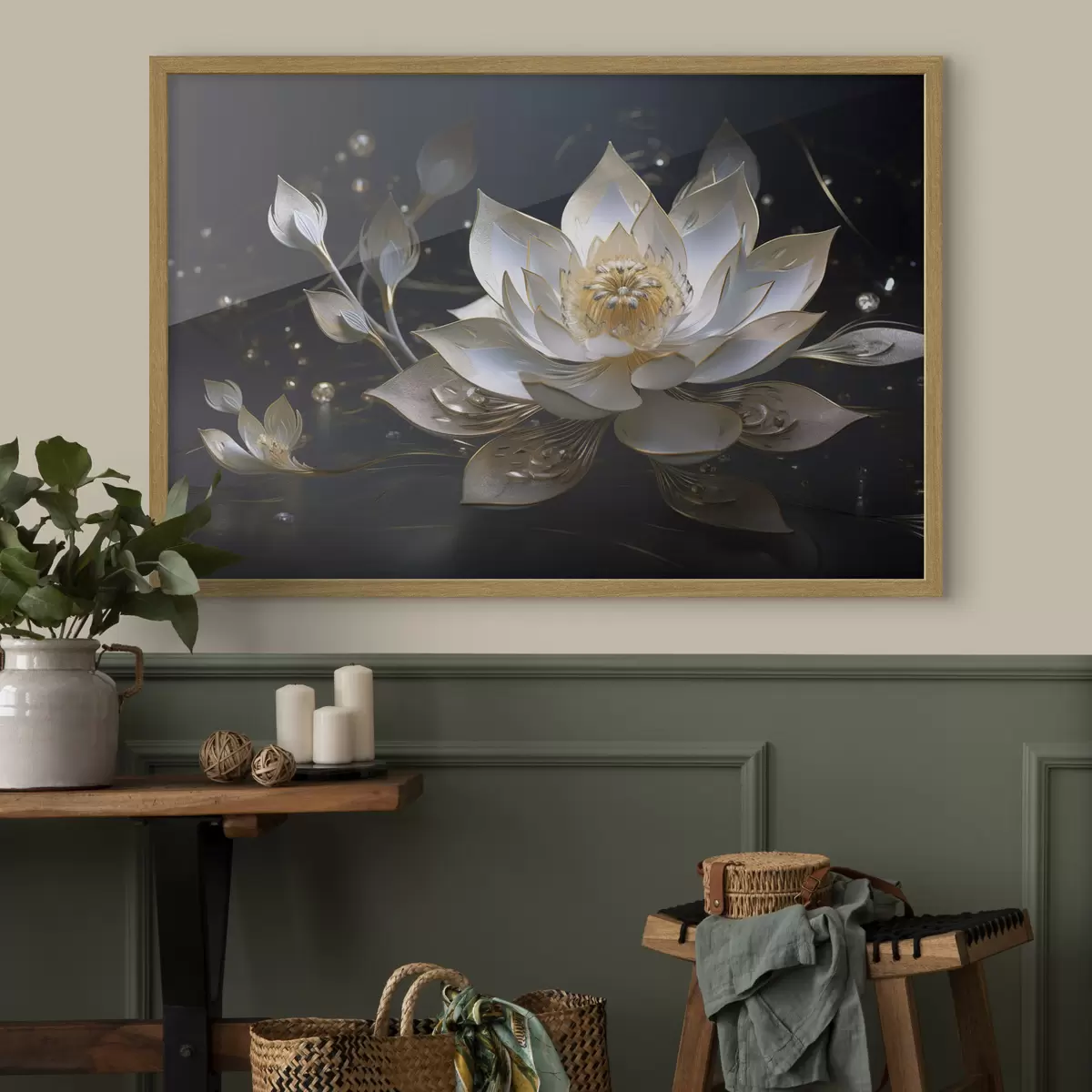 Poster Lotus aux motifs élégants sur fond sombre f44841