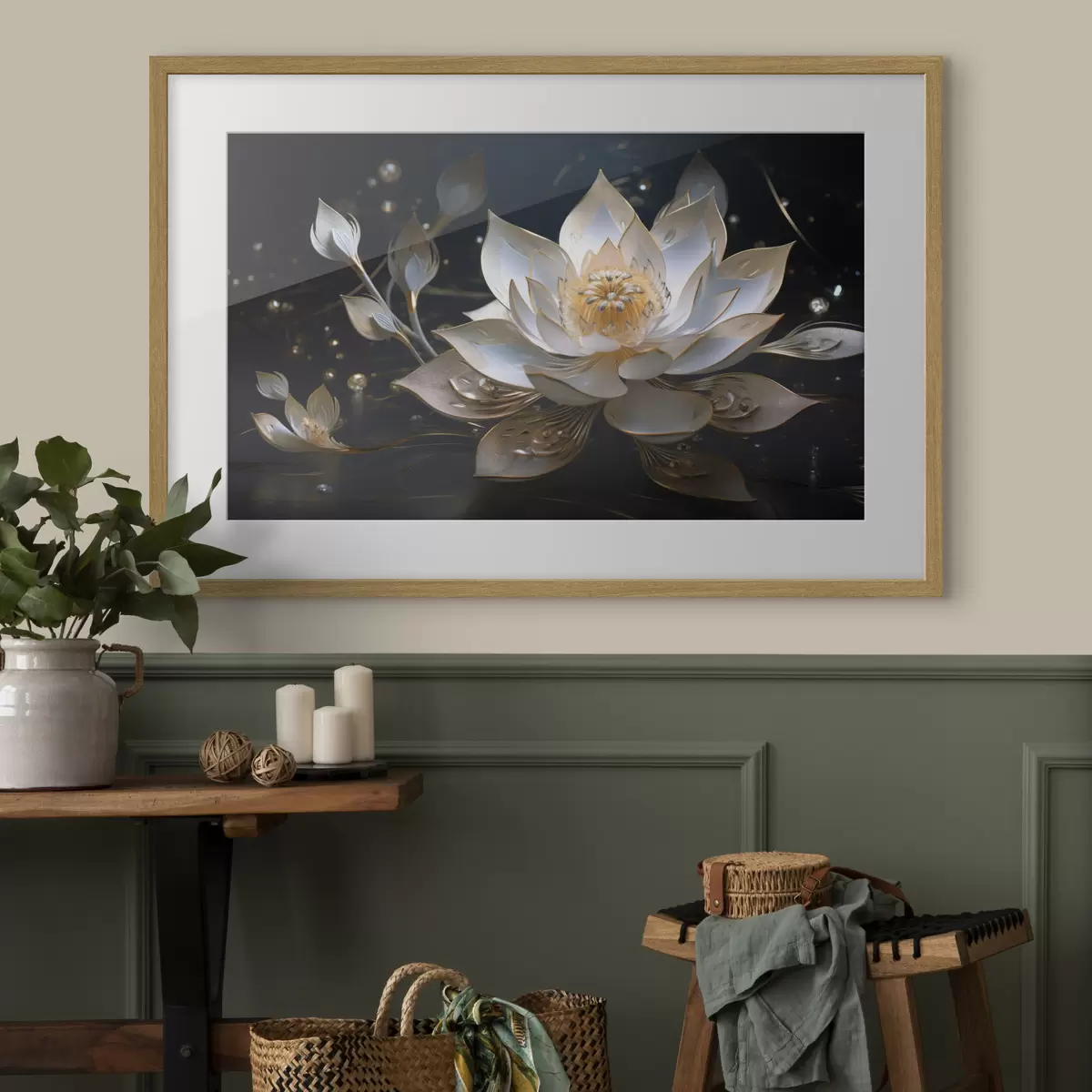 Poster Lotus aux motifs élégants sur fond sombre f44841