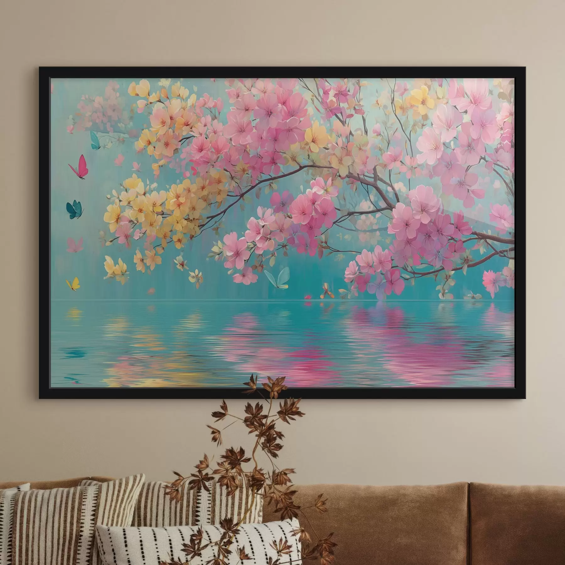 Papier peint Branche fleurie sur l'eau en style aquarelle f44844