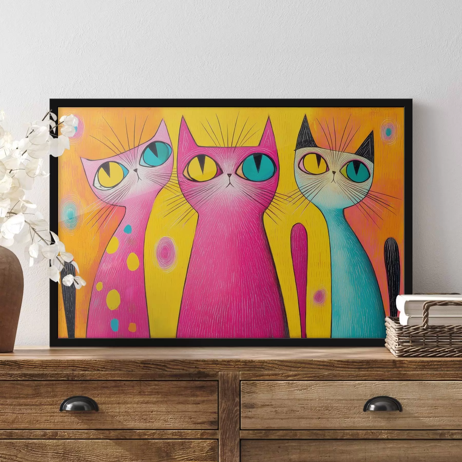 Papier peint Chats ludiques aux grands yeux dans un style artistique f44845