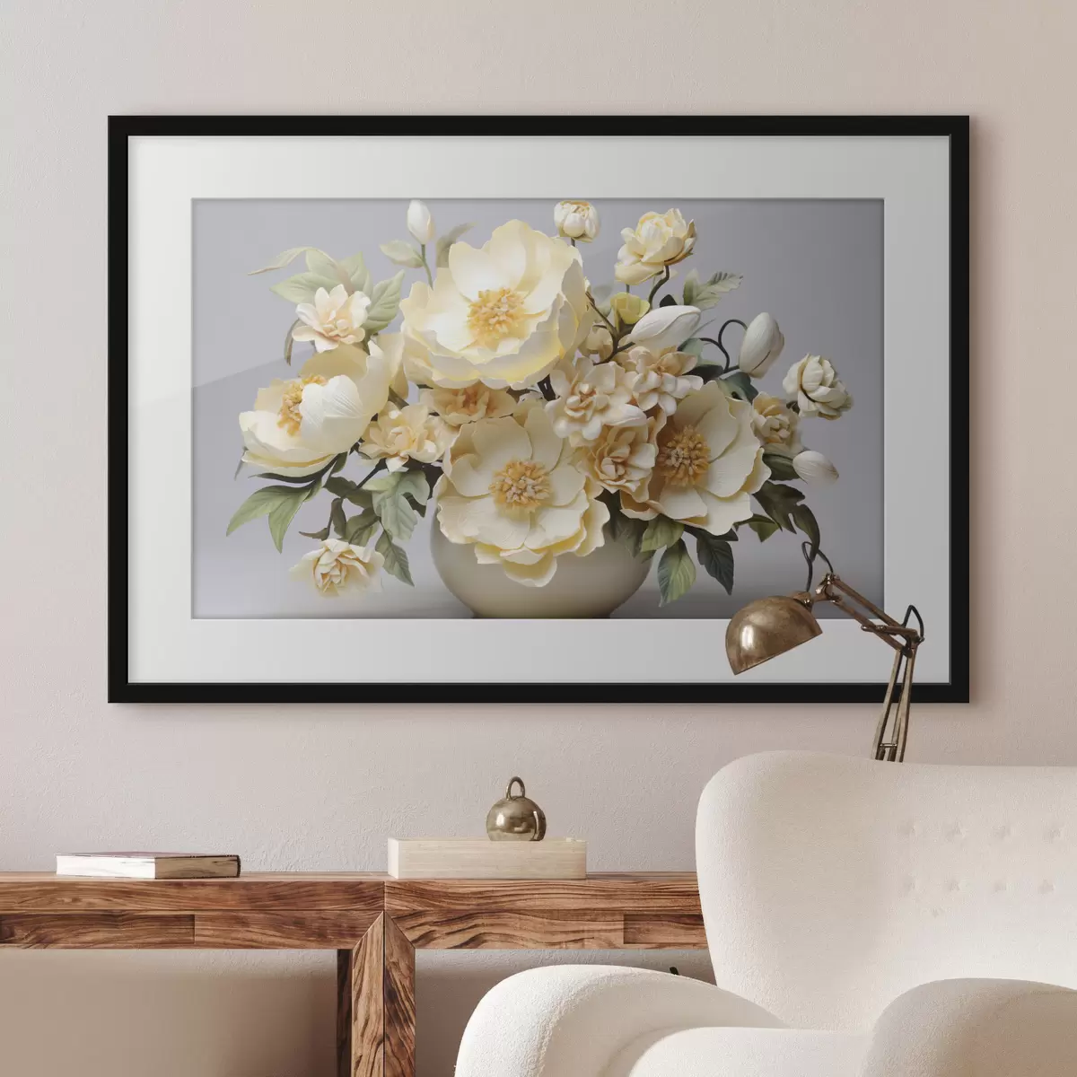 Poster Bouquet floral luxuriant dans les tons pastel f44846