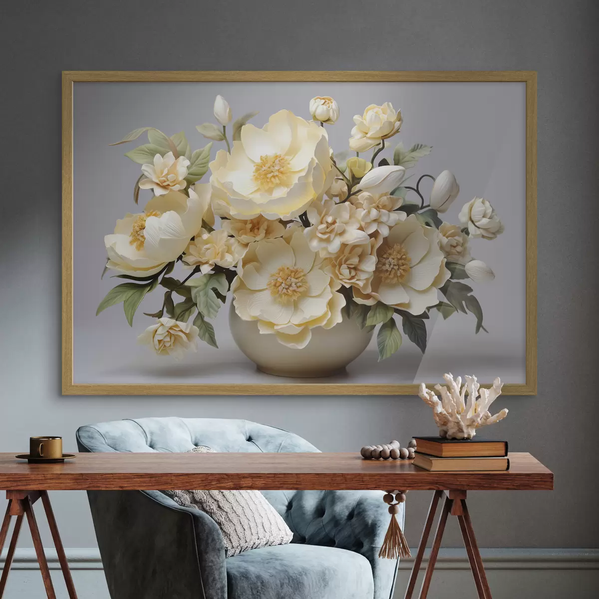 Poster Bouquet floral luxuriant dans les tons pastel f44846