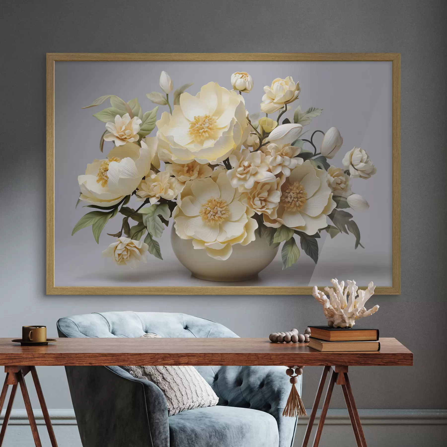 Papier peint Bouquet floral luxuriant dans les tons pastel f44846
