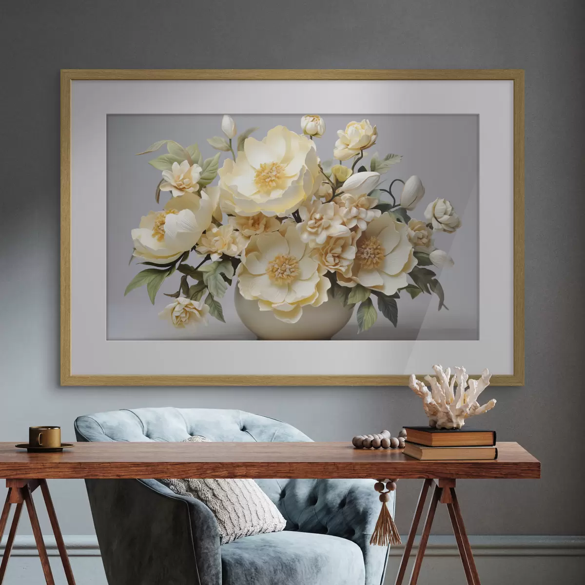 Poster Bouquet floral luxuriant dans les tons pastel f44846