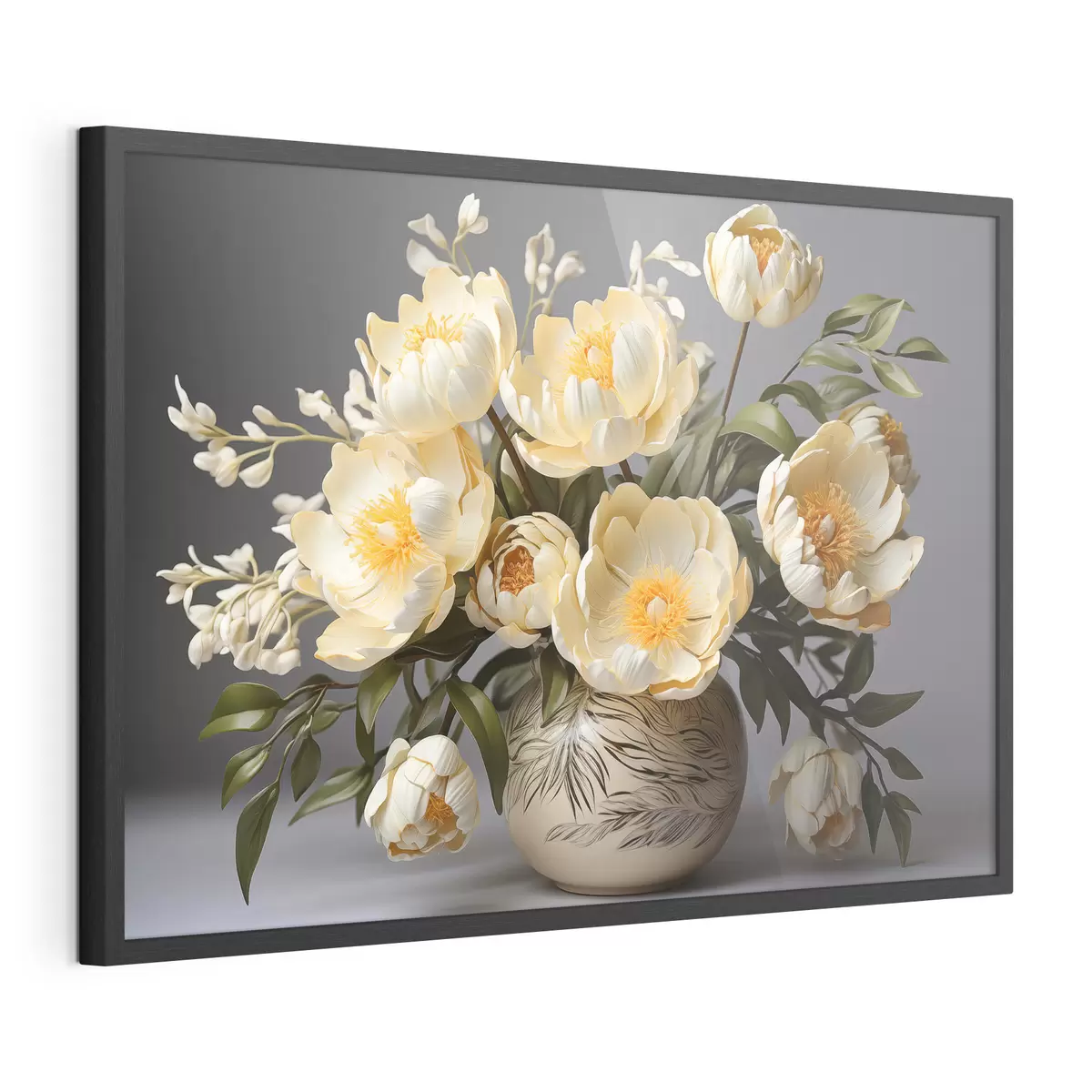 Poster Fleurs délicates à centre jaune dans un vase à motifs f44847