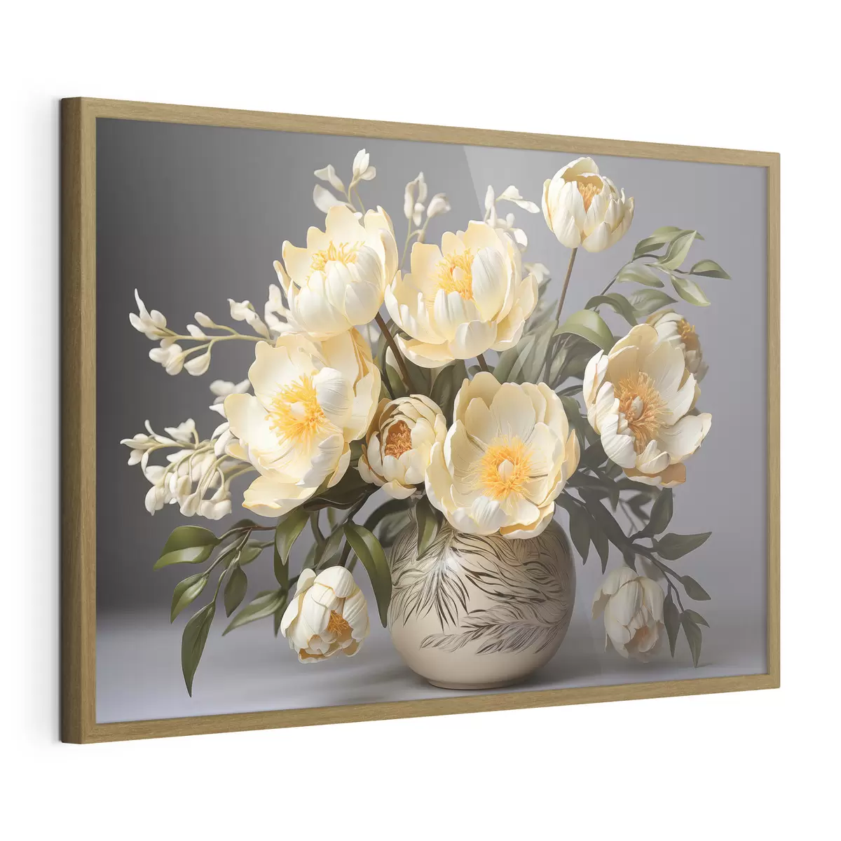 Poster Fleurs délicates à centre jaune dans un vase à motifs f44847