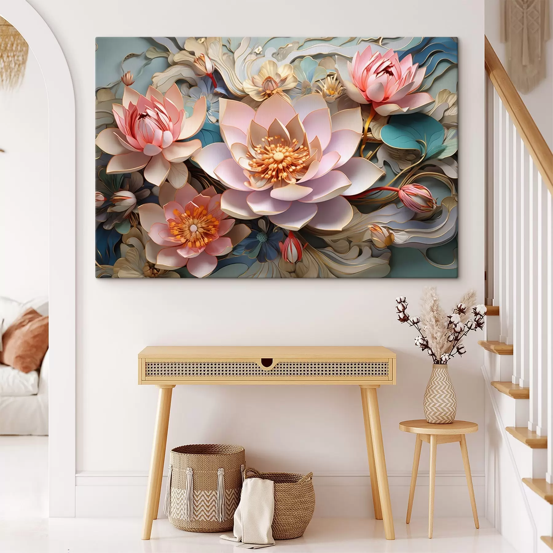 Tableau Lotus rose-orange en dessin 3D s44934
