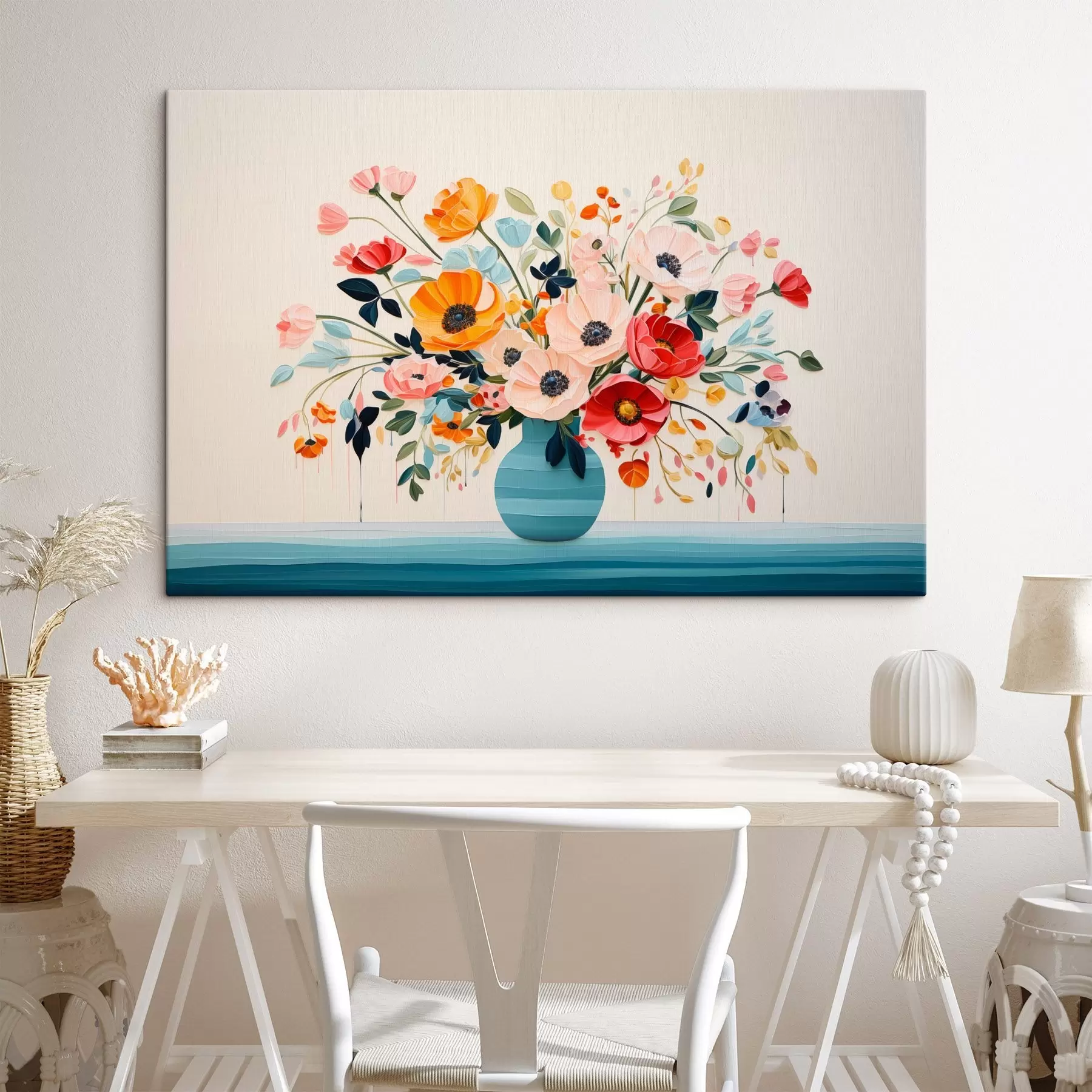 Tableau Bouquet coloré dans un vase bleu de style décoratif s44937