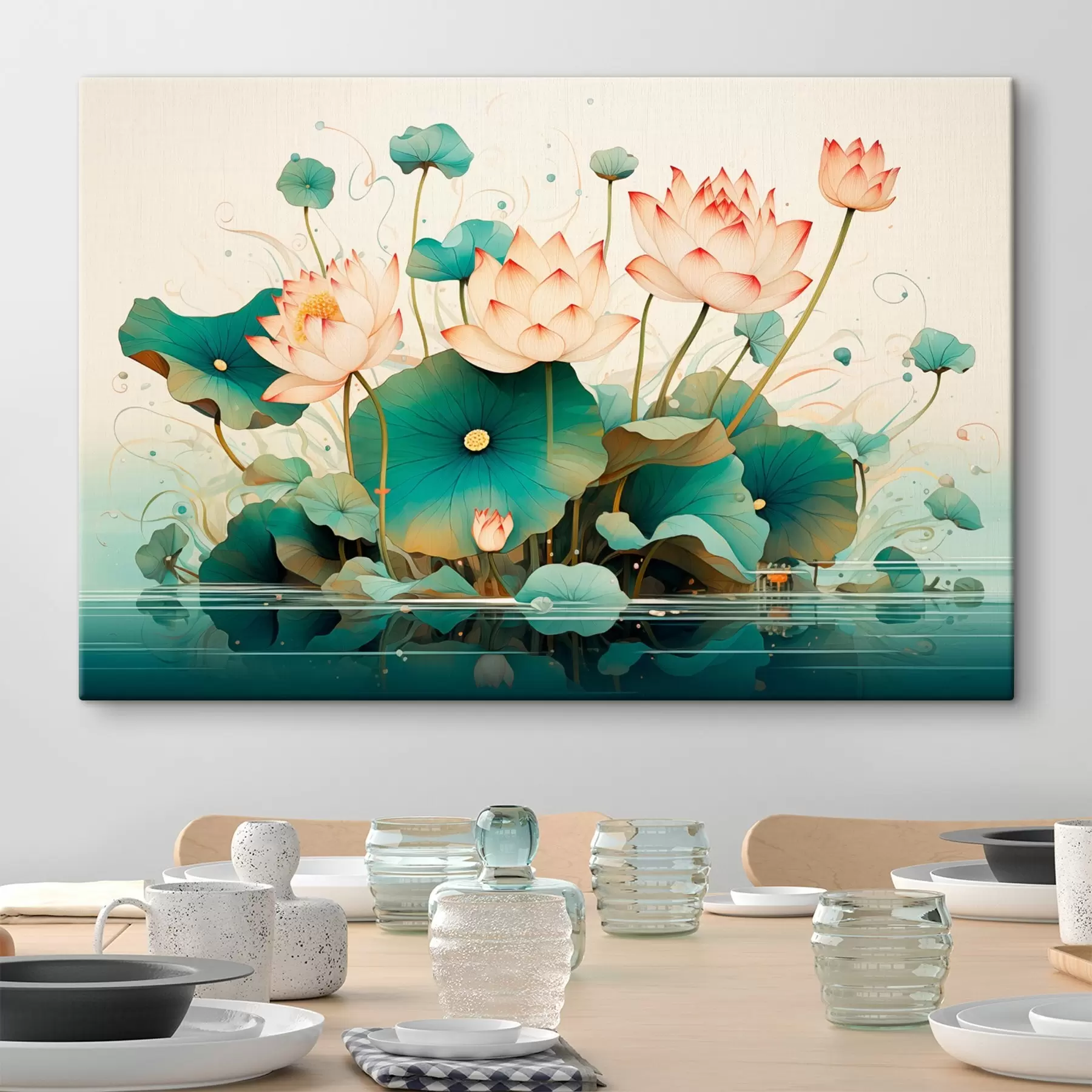 Tableau Lotus à grandes feuilles en style illustration s44939