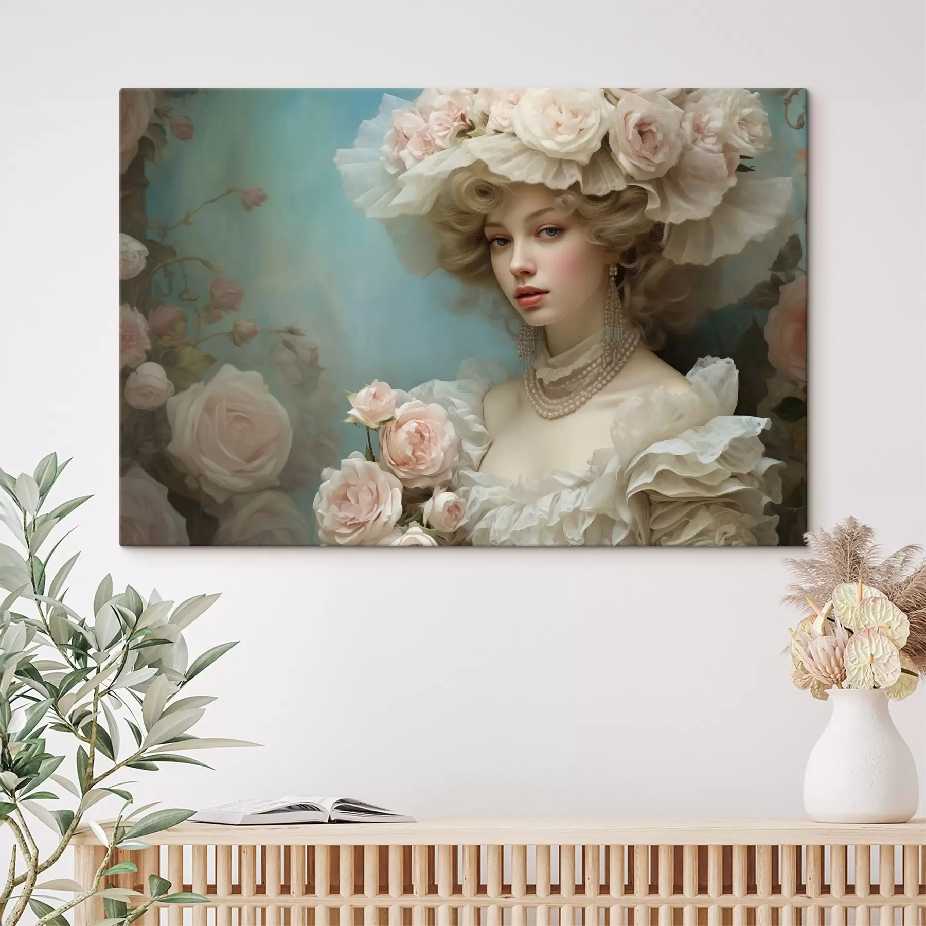 Tableau Femme élégante avec un chapeau et des fleurs dans un style artistique s44944