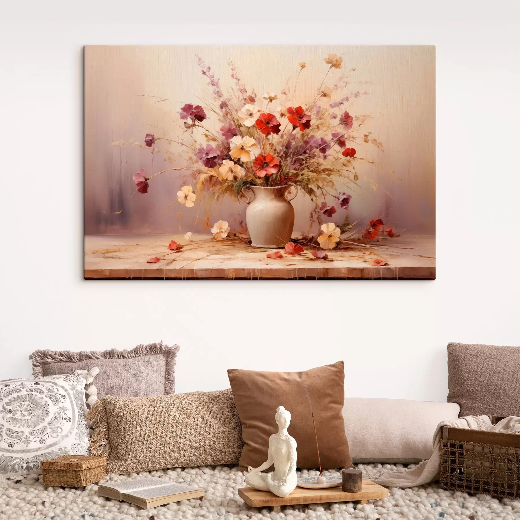 Tableau Bouquet de fleurs sauvages dans un vase, peinture à l'huile s44947