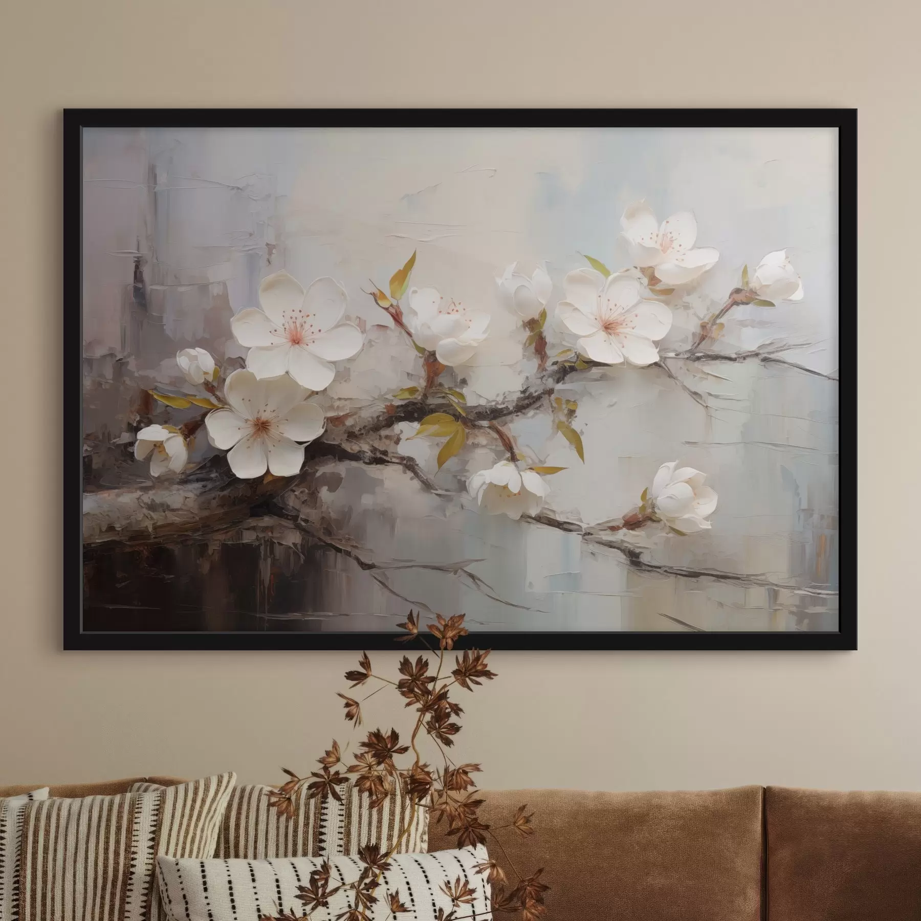 Papier peint Fleurs blanches avec des accents roses sur un fond abstrait f44935