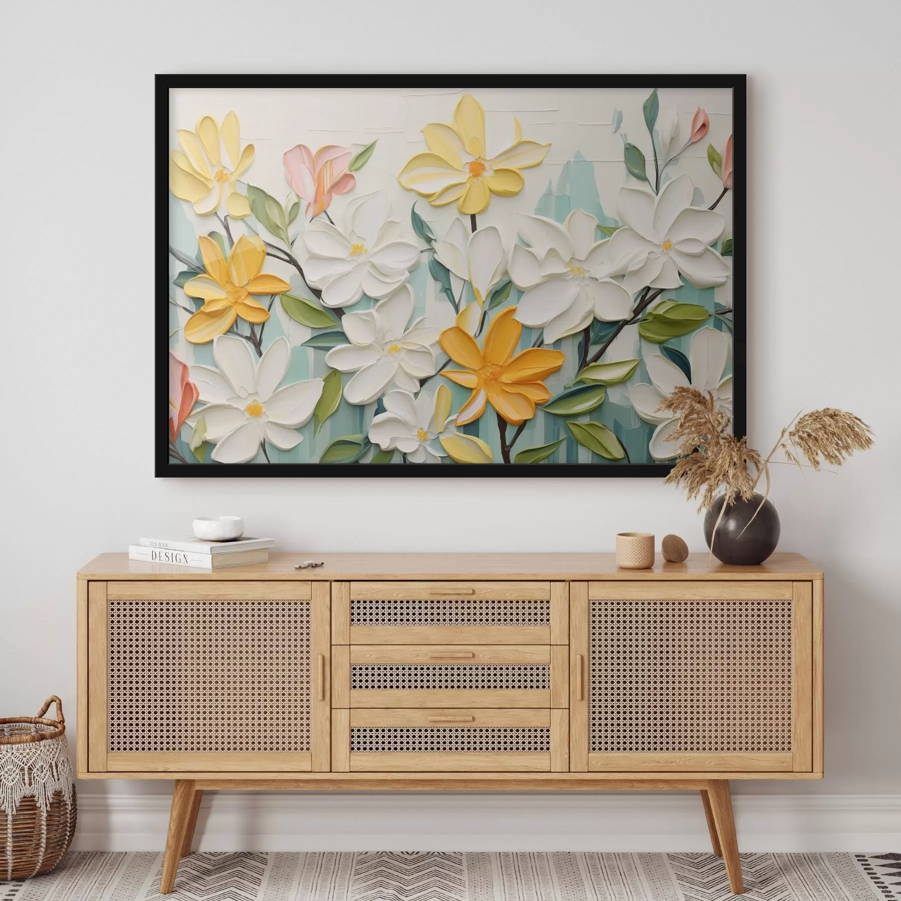 Papier peint Fleurs gaufrées aux couleurs vives dans un style imitant le coup de pinceau f44942