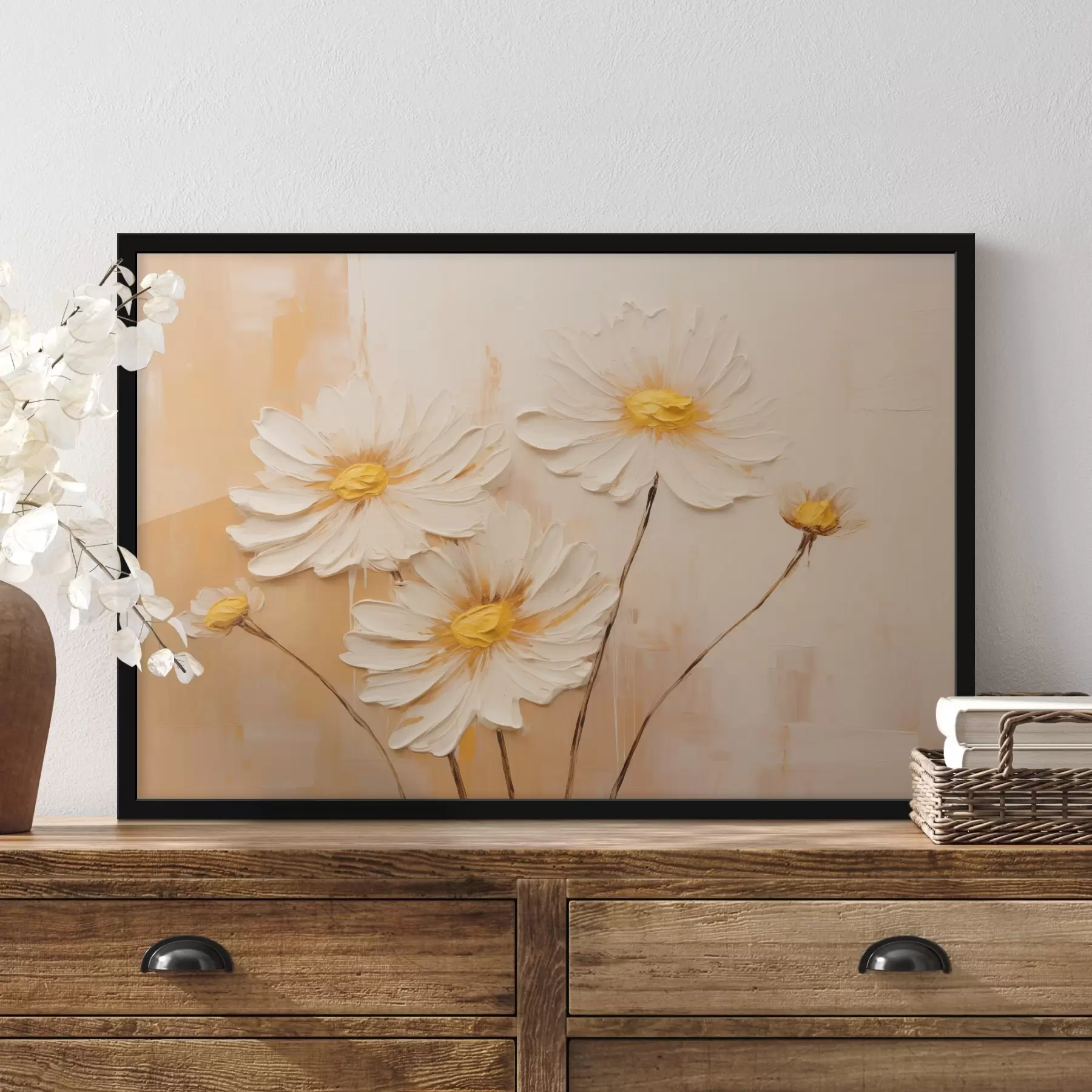 Papier peint Fleurs abstraites sur fond orange dans le style de la peinture à l'huile f44945
