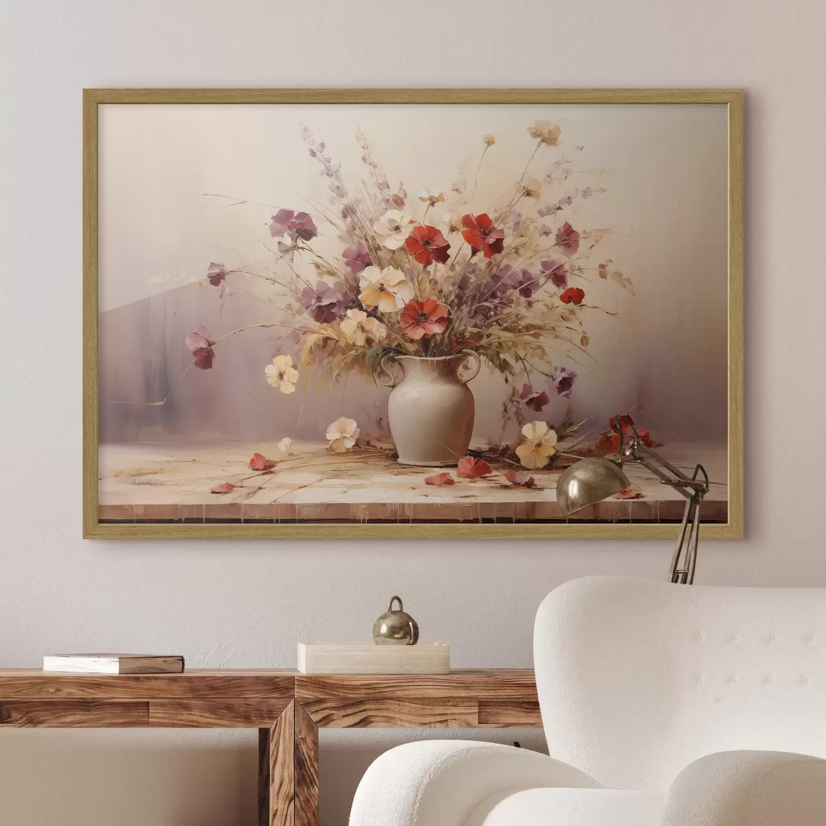 Poster Bouquet de fleurs sauvages dans un vase, peinture à l'huile f44947
