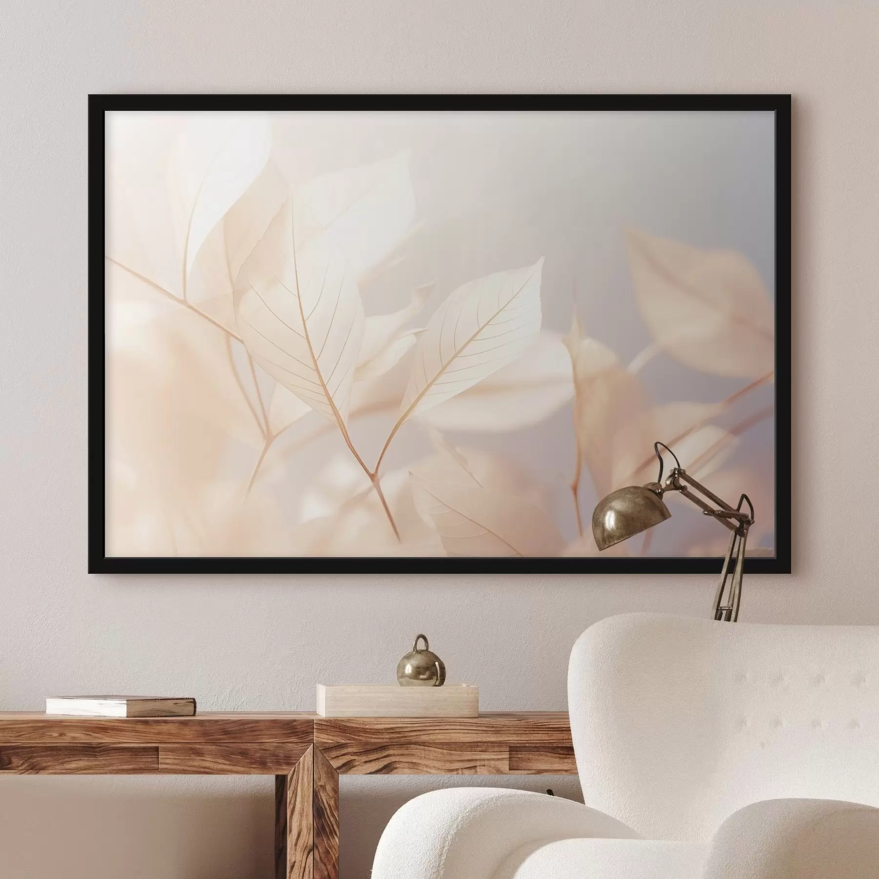 Papier peint Feuilles translucides aux nervures complexes, palette de couleurs pastel douces, éclairage éthéré, composition minimaliste f44928
