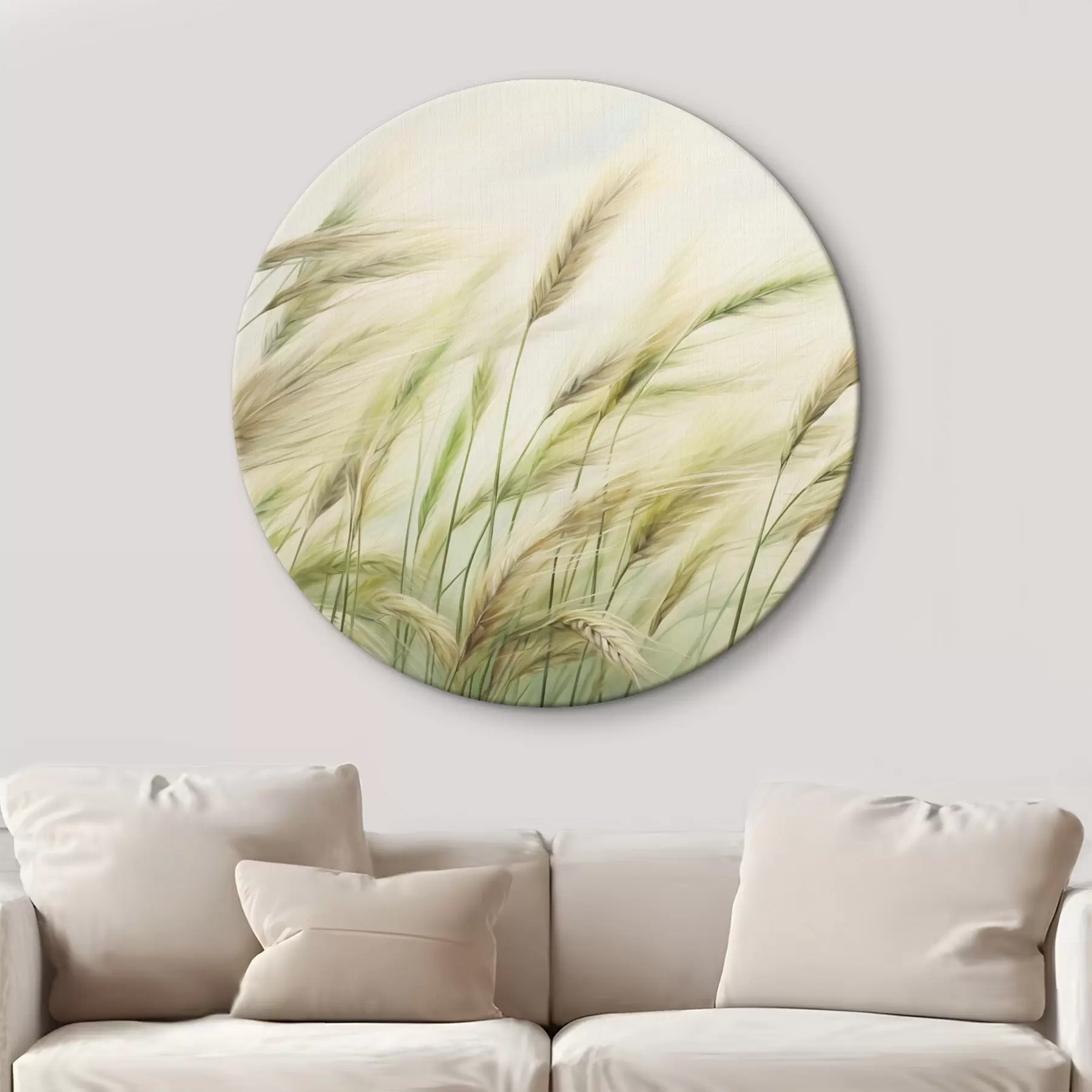 Tableau Champ de blé avec des épis jaunes et verts, coups de pinceau doux et palette de couleurs claires, atmosphère naturelle r44923