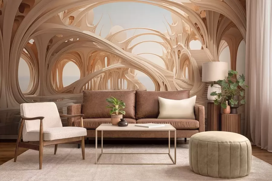 Papier peint Architecture fantaisiste avec des arches au-dessus de l'eau w09241