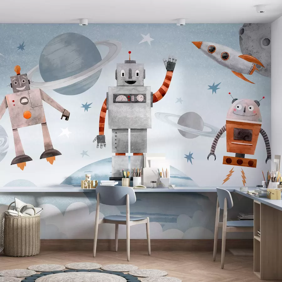 Papier peint Robots dans l'espace en style aquarelle w04016