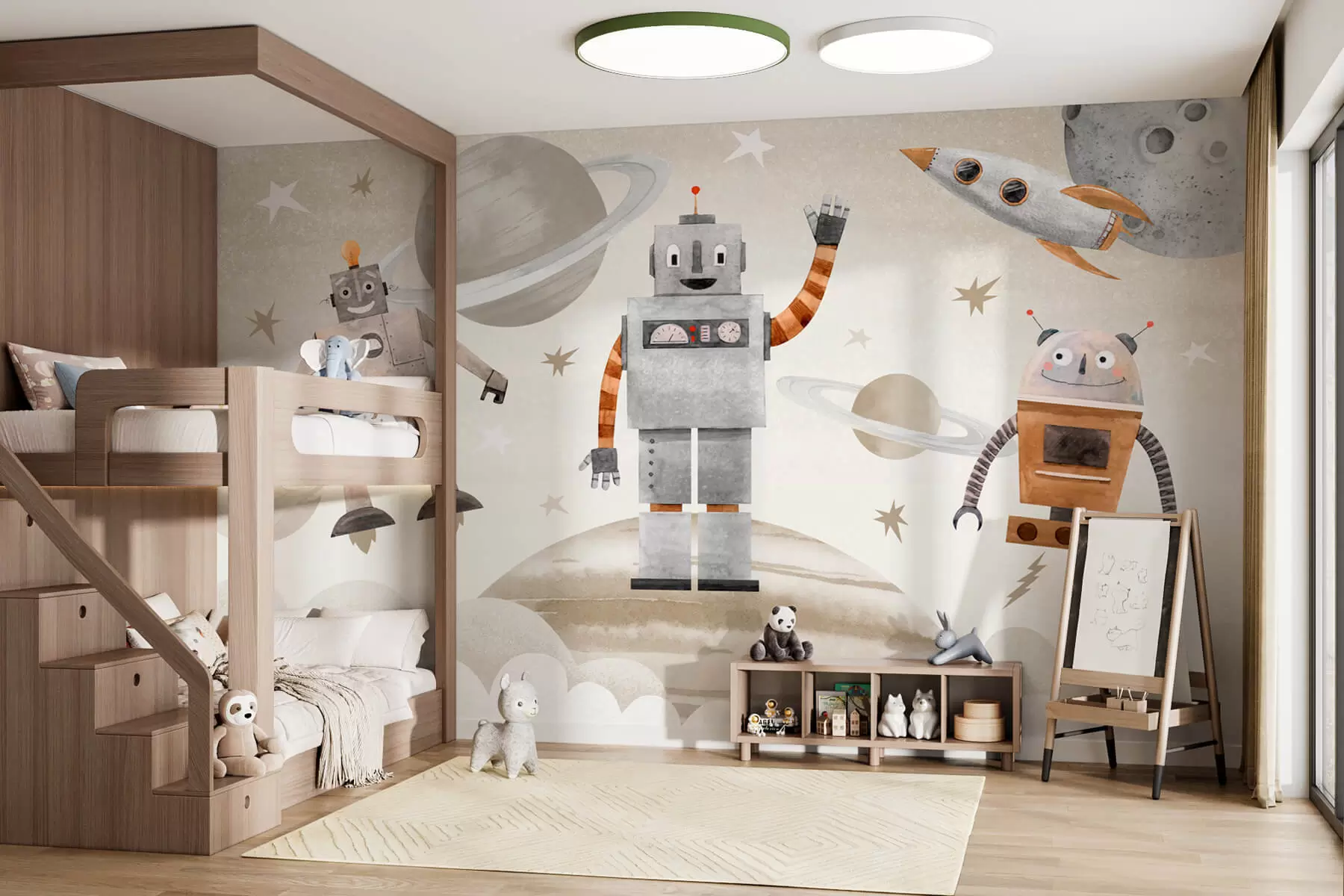 Papier peint Robots dans l'espace en style aquarelle w04016v1